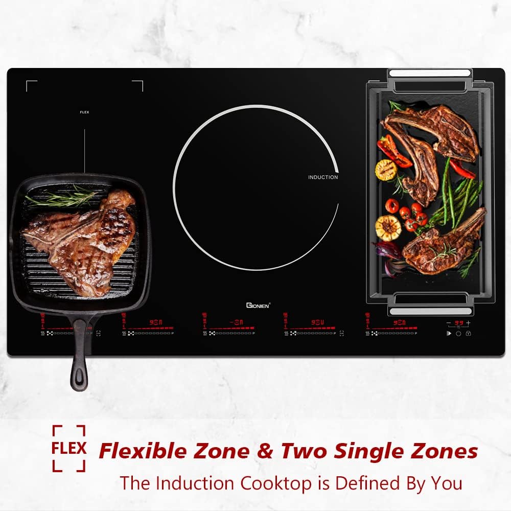 GIONIEN Induction Cooktop 36 inch with Flexi Bridge Elements Built-in 5 Boost Burners Electric Stove 9000W 220V~240V GIH905