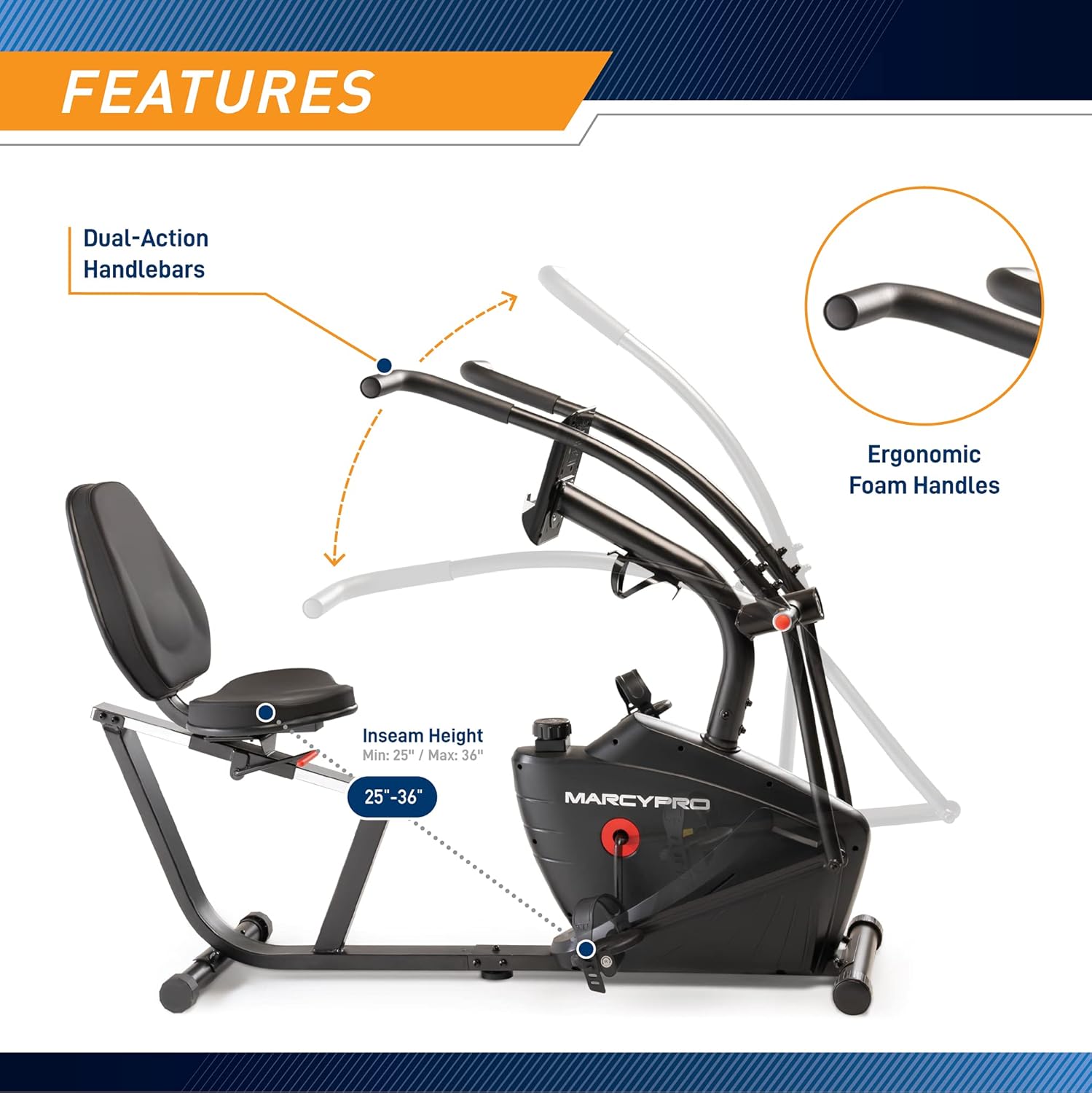 Marcypro Dual Action Cross Training Recumbent Exercise Bike with Arm Exercisers JX-7301