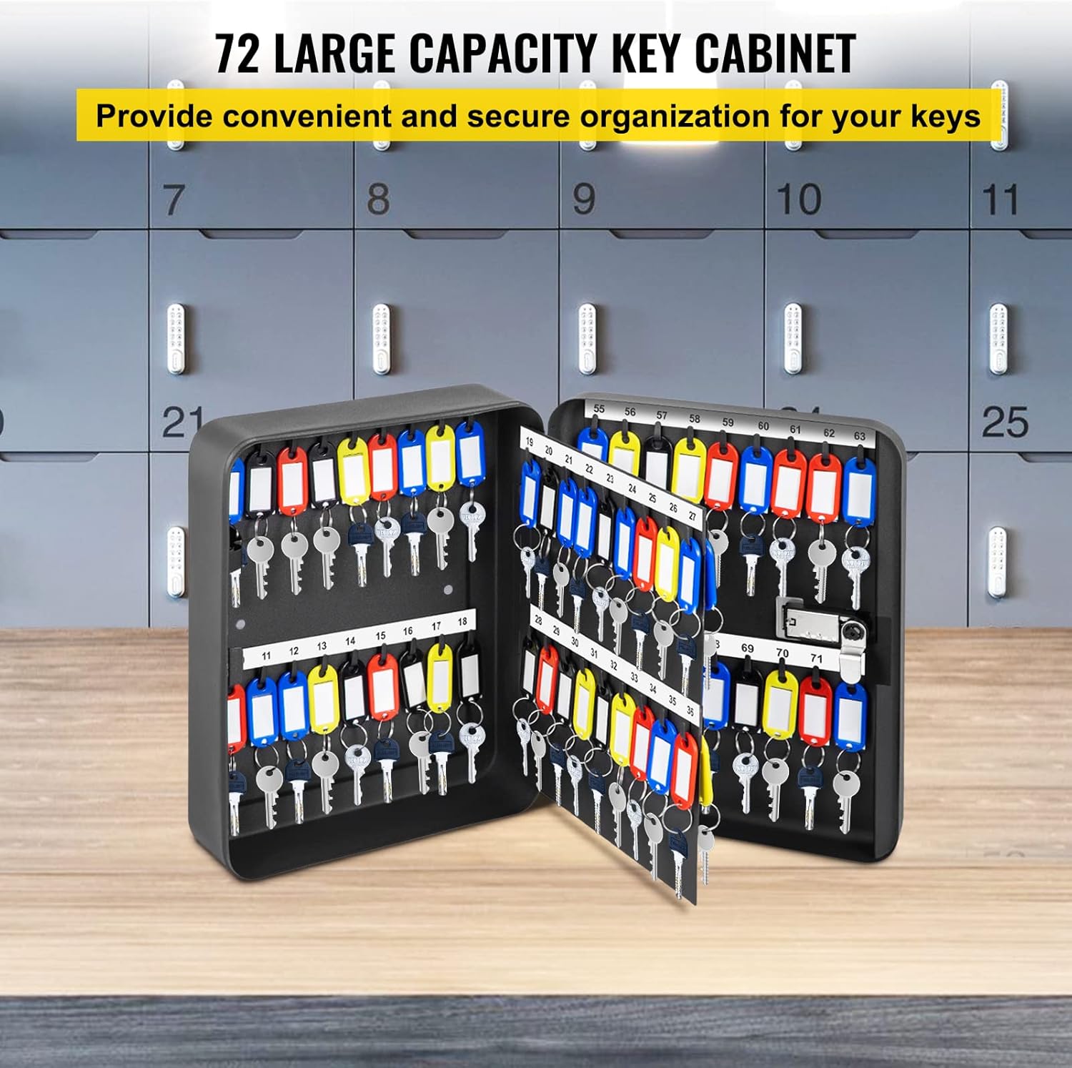 VEVOR Key Cabinet, 72 Positions, 3-Digit Combination Password Lock Steel Key Box, Q235 Steel Key Storage, Wall Mounted Key Storage Box, Black Key Box Organizer for School, Office, Hotel, Bank Pack of 2