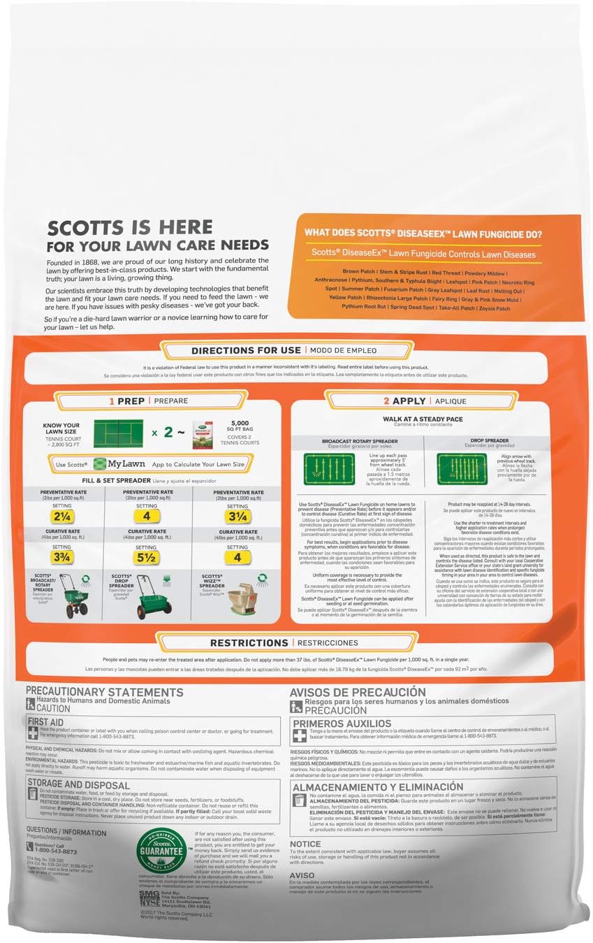 Scotts DiseaseEx Lawn Fungicide - Lawn Fungus Control & Treatment, Lawn Disease Control for Brown Patch, Powdery Mildew & More, Controls up to 4 Weeks, Fast Acting, Treats up to 5,000 sq. ft., 10 lb. Pack of 2