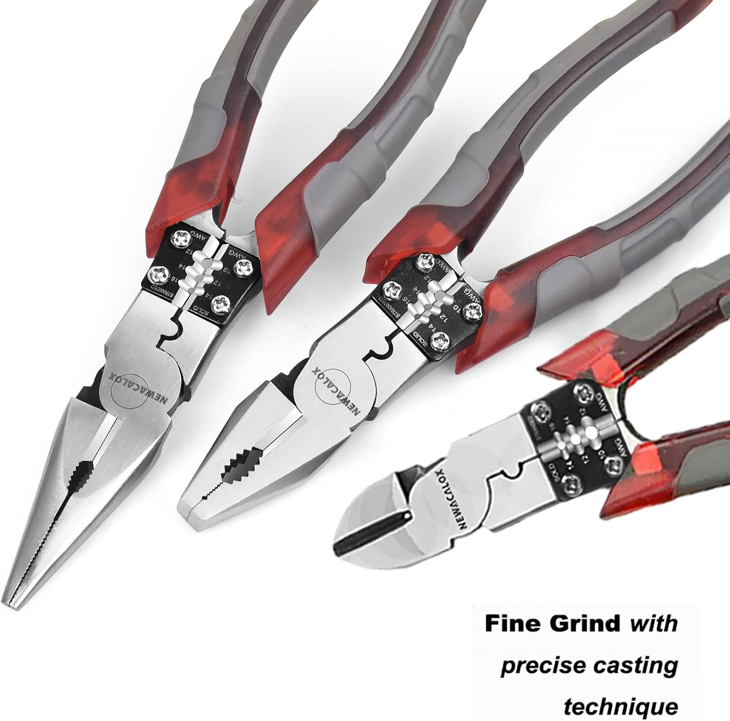 Heavy Duty Multi Pliers Set (Industrial Linemans Side Cutting Needle Nose Plier with Wire Stripper-Crimper-Function), NOEVSBIG Plier Kit Pack of 2