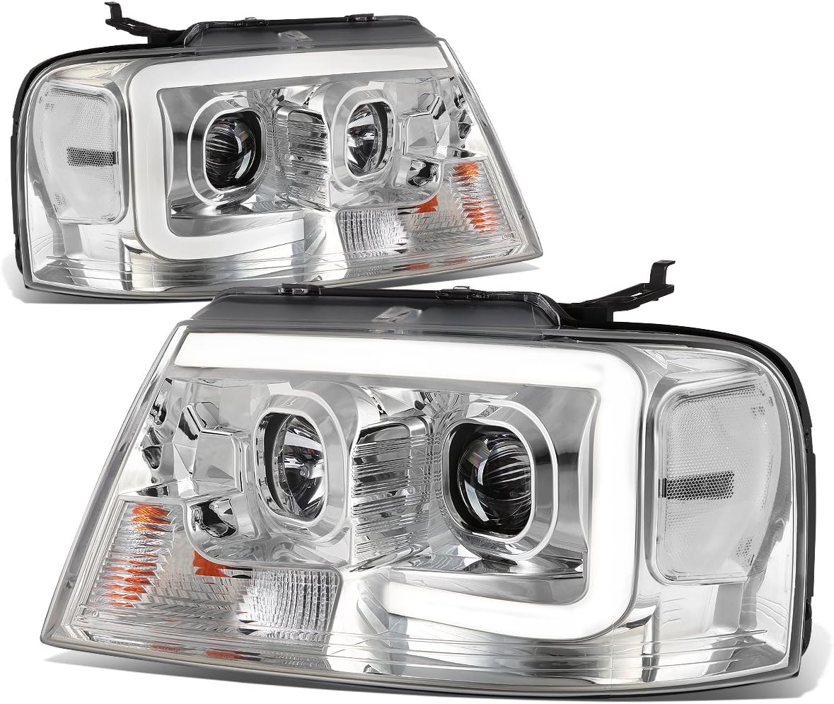 3D LED DRL Projector Headlights Assembly Compatible with Ford F150 Lincoln Mark LT 04-08, Driver and Passenger Side, Black Housing Amber Corner