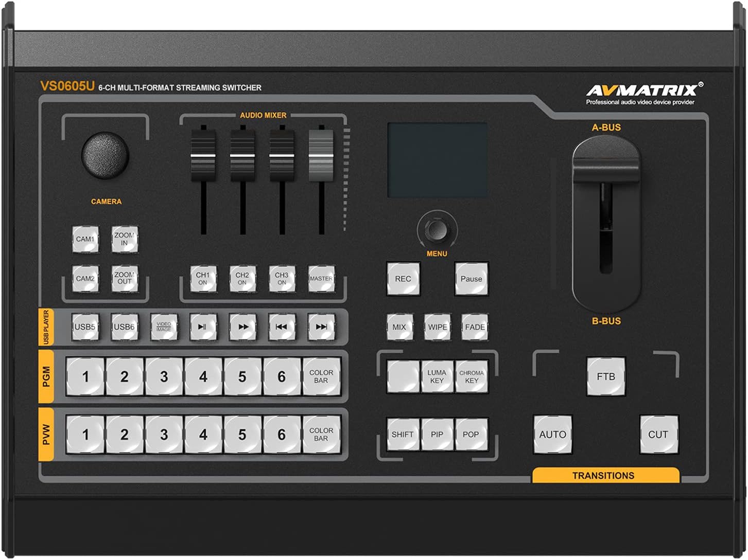 AVMATRIX VS0601U 4 x SDI Inputs Multi Format Video Mixer Switcher USB Output Real Time Live Streaming Multi Camera Production (VS0601U)