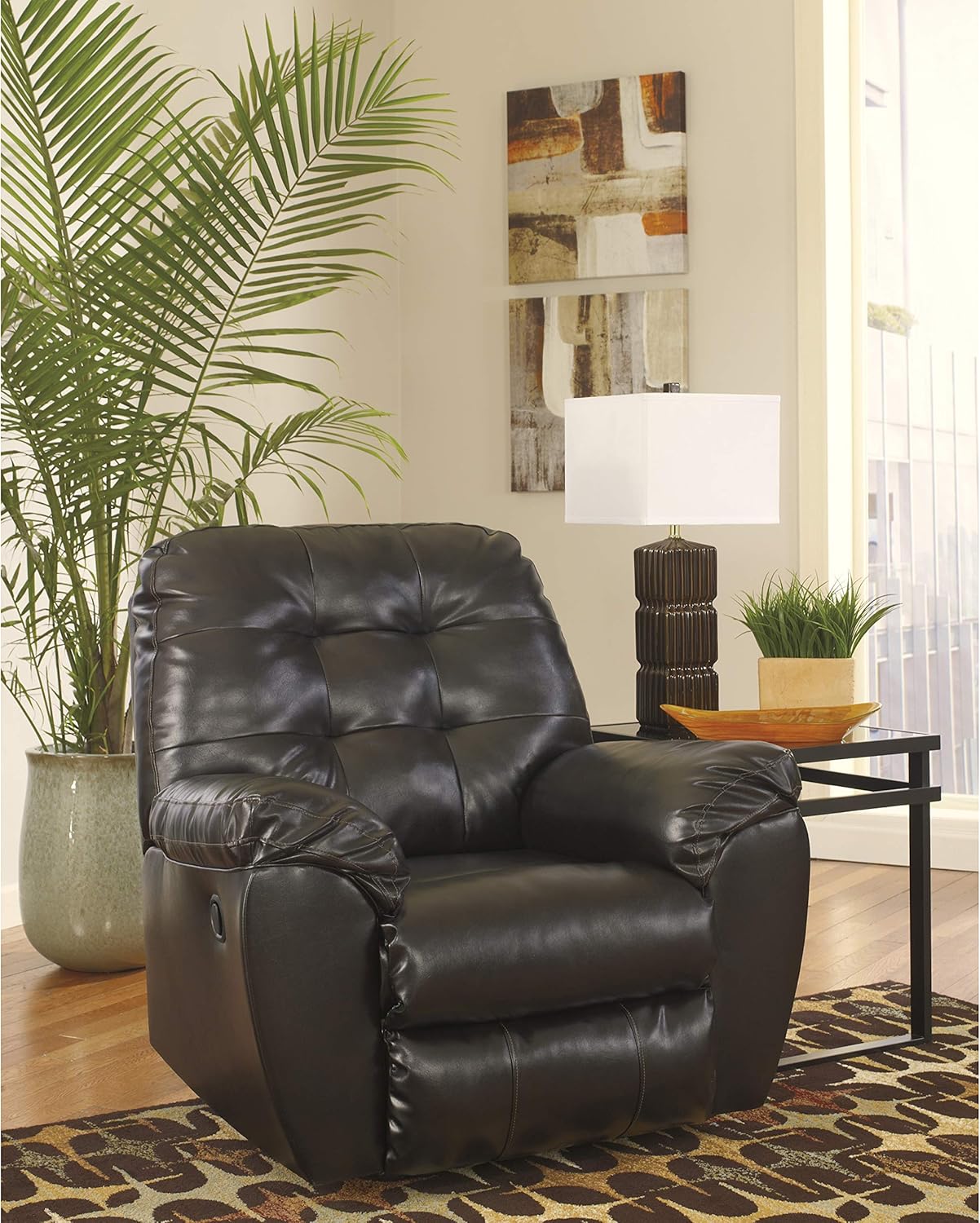 Signature Design by Ashley - Alliston Contemporary Faux Leather Rocker Recliner - Pull-Tab Reclining, Chocolate