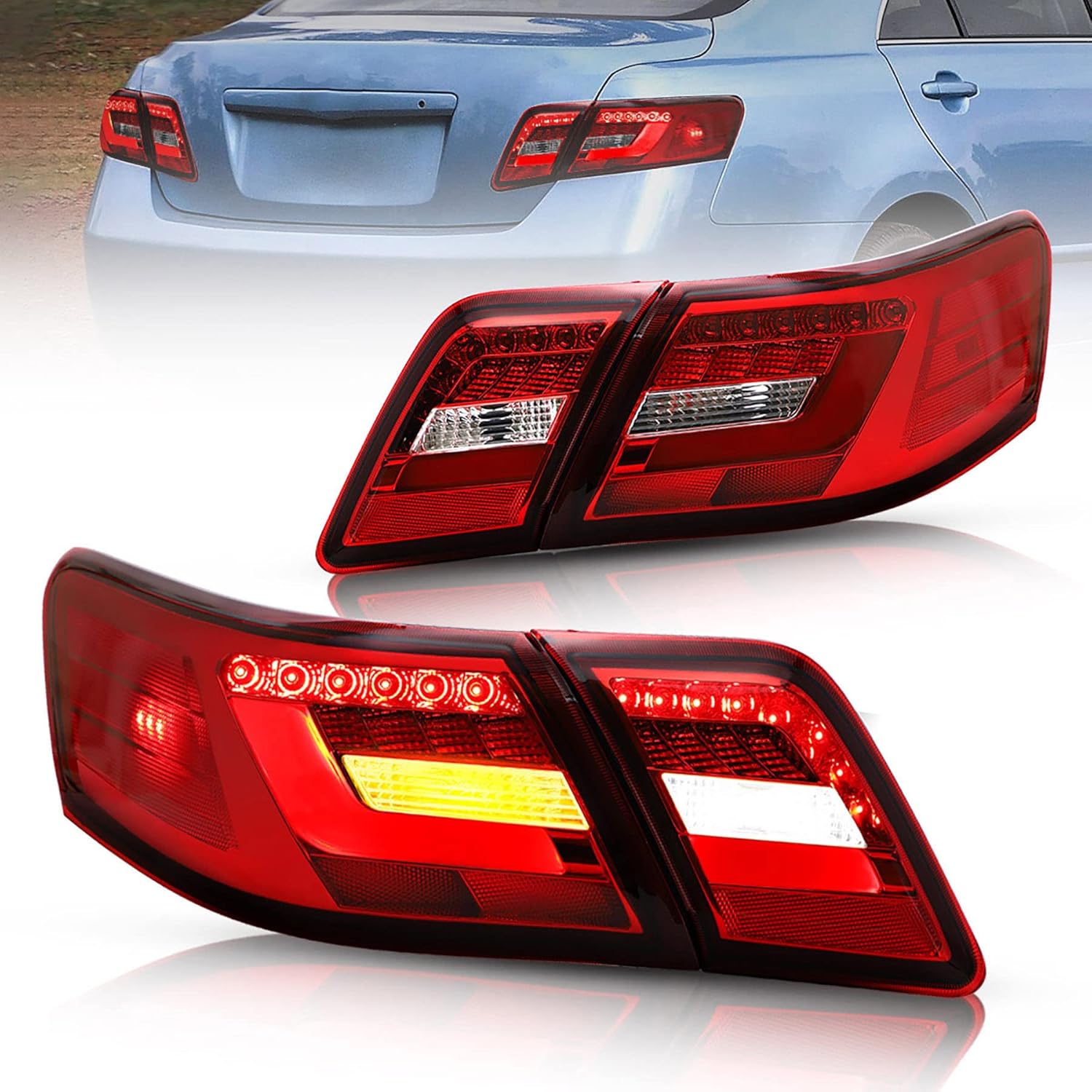 VLAND LED Tail lights Compatible with Toyota Camry 2007-2011 with 3D Light Bar, Not Fit LE Models and Hybrid (Factory LED Rear Light) Smoke
