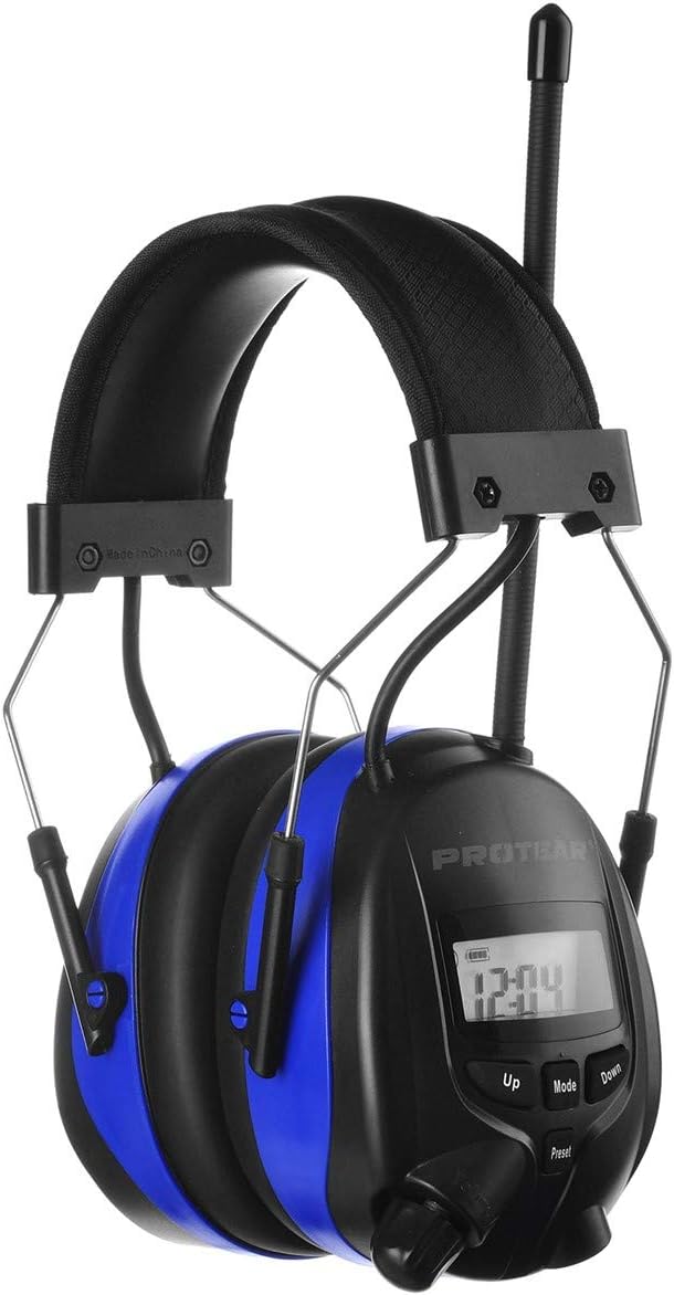 PROTEAR AM/FM Bluetooth Radio Headphones, Noise Reduction Safety Earmuffs, Rechargrable Ear Protection for Mowing Work (Blue) Pack of 2
