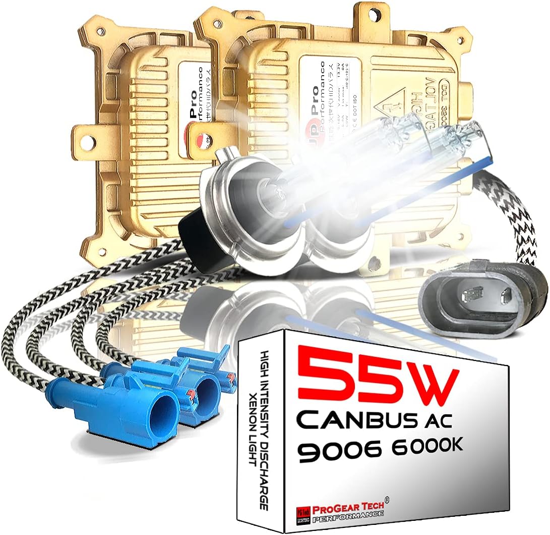 12V 55W H8 H9 H11 H16 4300K Heavy Duty AC HID Xenon Bulbs Bundle with AC Digital CANBUS Slim Ballasts No OBC Error for 12V Vehicles (OEM Light Yellow) Pack of 2