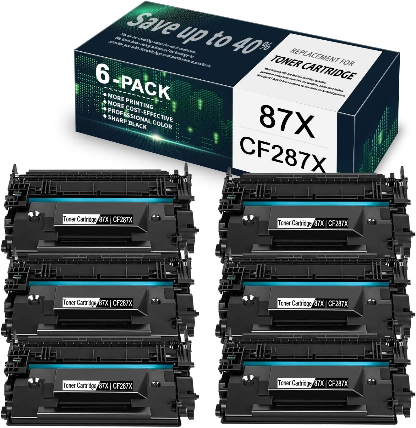 6-Pack Black 87X | CF287X Compatible Toner Cartridge Replacement for HP Managed M506xm M501dn M506n M506dn M527z M527c M506dnm M527dn M501n M527f Printer, Toner Cartridge.