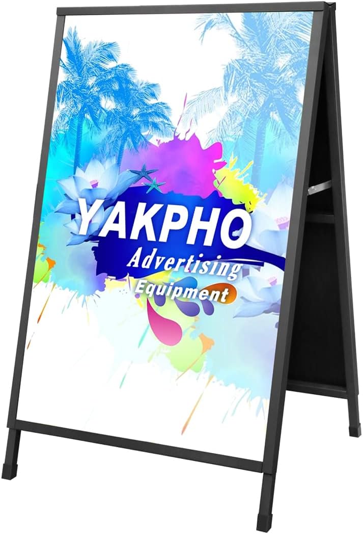 Yakpho Heavy Duty Slide-in Folding A-Frame Sidewalk Sign 24x36 Inch Black Coated Steel Metal Double-Sided Pavement Sign (Portable,Frame only) Pack of 2