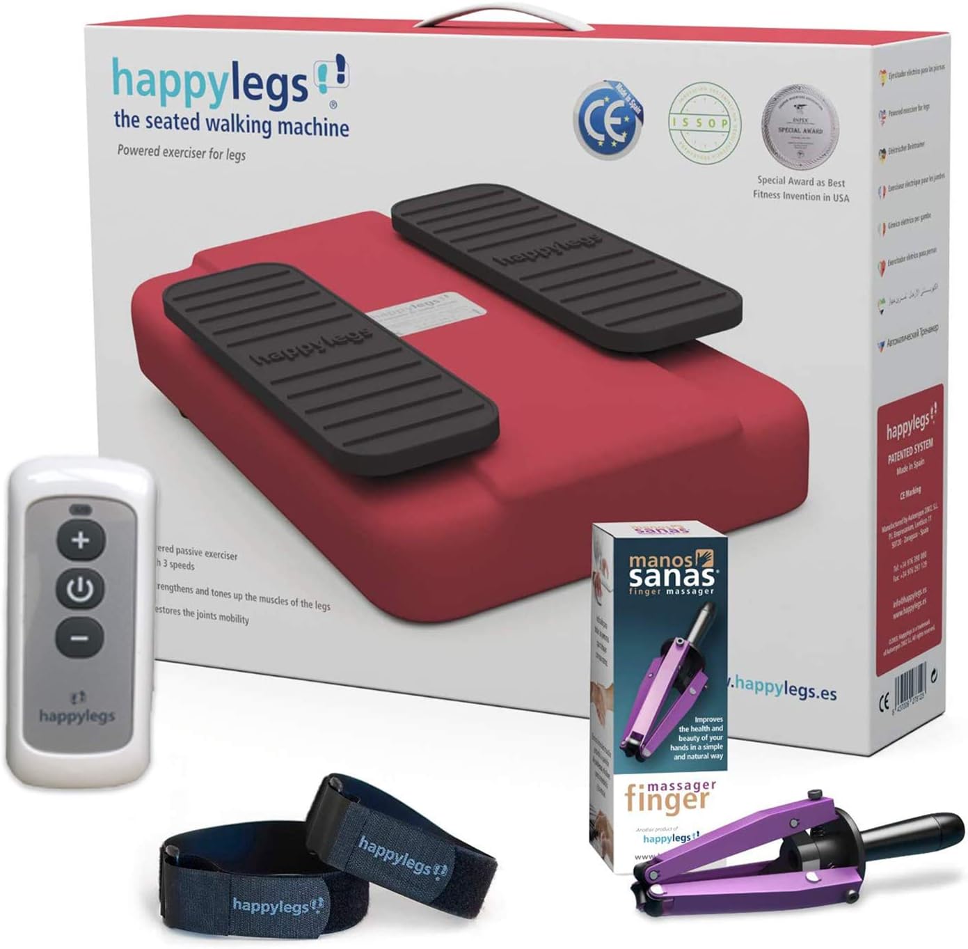 Happylegs | Pack 2020 Model + Healthy Hands + Foot Straps | Phisical Therapy | Stimulates Circulation of Legs and Hands | Home Excercise | Blue | Made in Spain