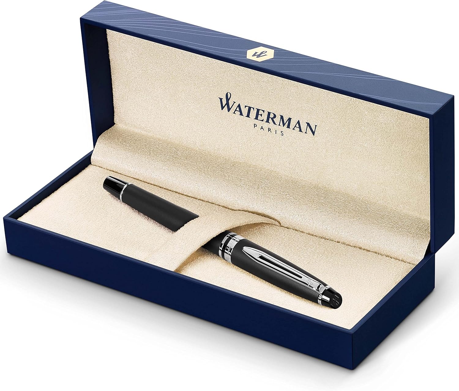 Waterman Expert Rollerball Pen, Gloss Black with 23k Gold Trim, Fine Point with Black Ink Cartridge, Gift Box Pack of 2