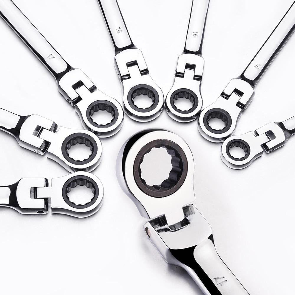 Yescom 12pc Ratchet Spanner 8-19mm Metric Wrench Flexible Head Combination Home Car Repair Tool Set Pack of 2