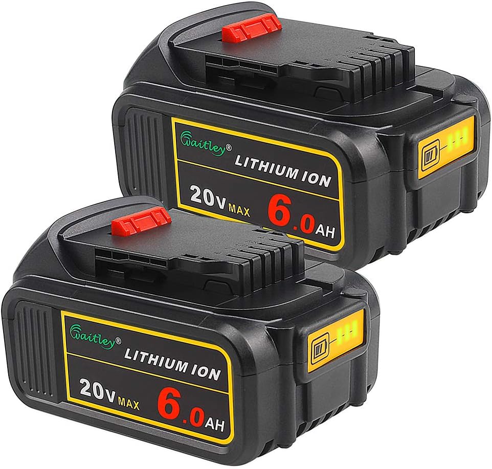 2 Pack Waitley DCB200 6.0A Replacement Battery Compatible with Dewalt 20V Tools Pack of 2