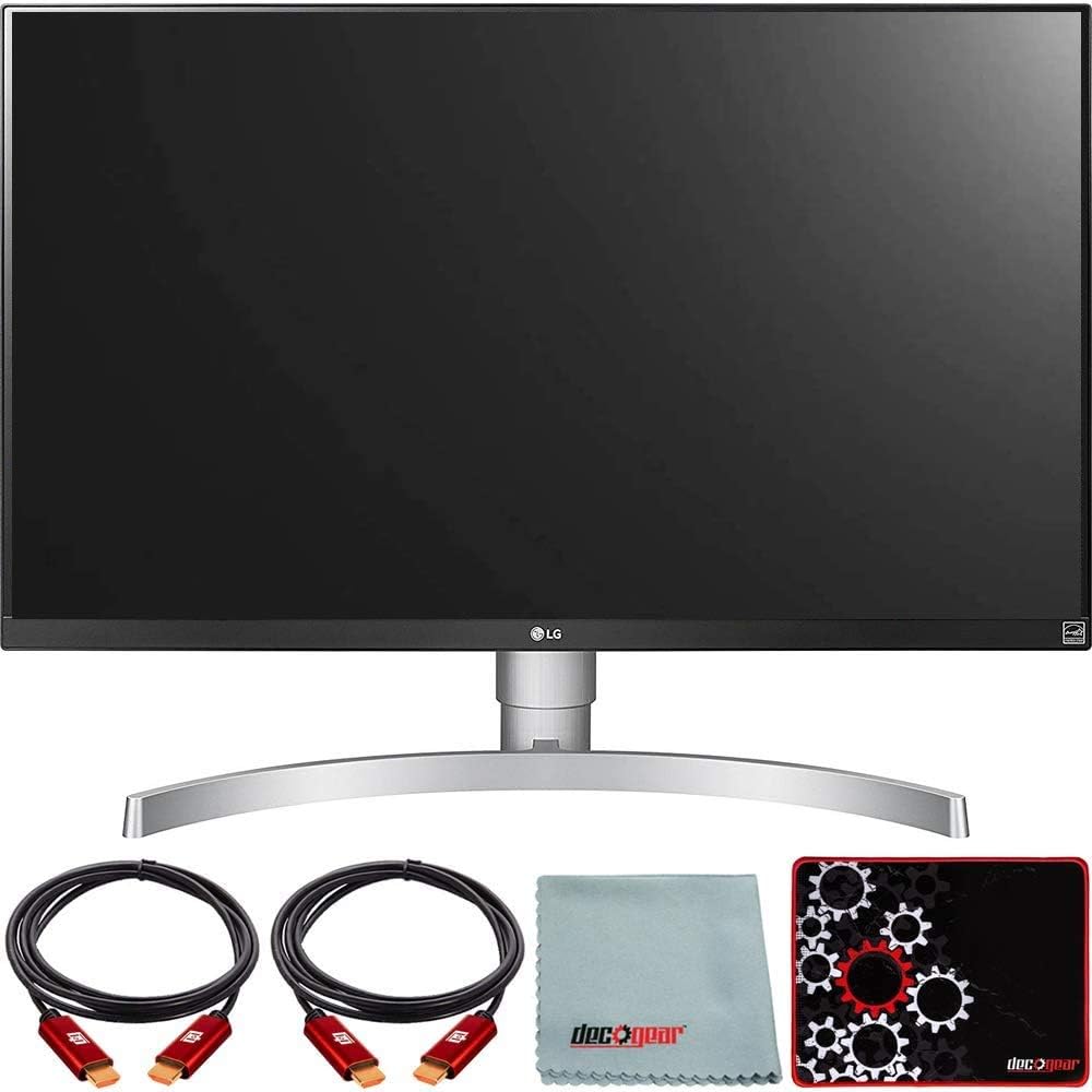 LG 27UK650-W 27 inch 4K HDR IPS Monitor 3840 x 2160 16:9 Bundle with Deco Gear HDMI Cable 2 Pack + Gamer Surface Mousepad + Screen Cloth
