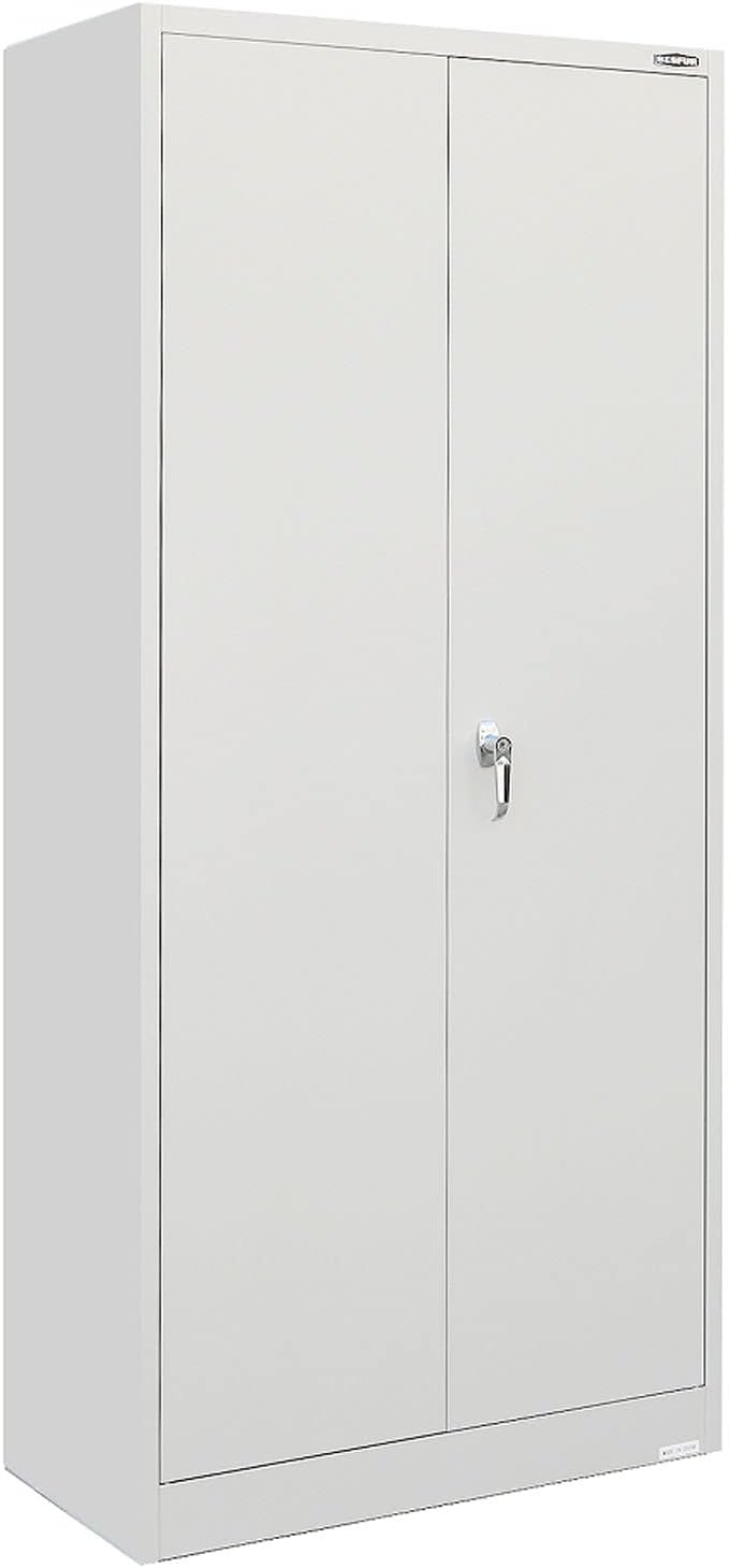 Metal Storage Cabinet with 2 Doors and 4 Shelves, Lockable Steel Storage Cabinet for Office, Garage, Warehouse, 70.86