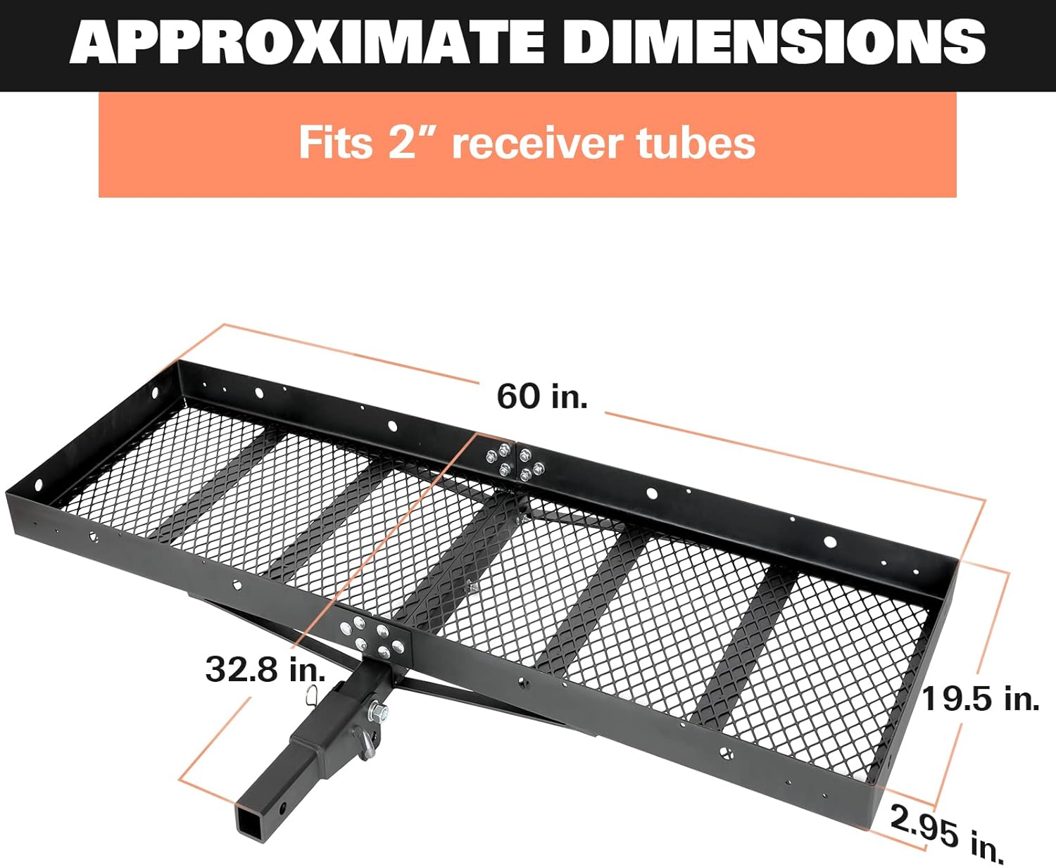 Weize Hitch Cargo Carrier, 60 x 19.5 x 2.95 Inch, 750 lbs Capacity, 2-Inch Folding Shank, with Ratchet Strapes, Black Steels