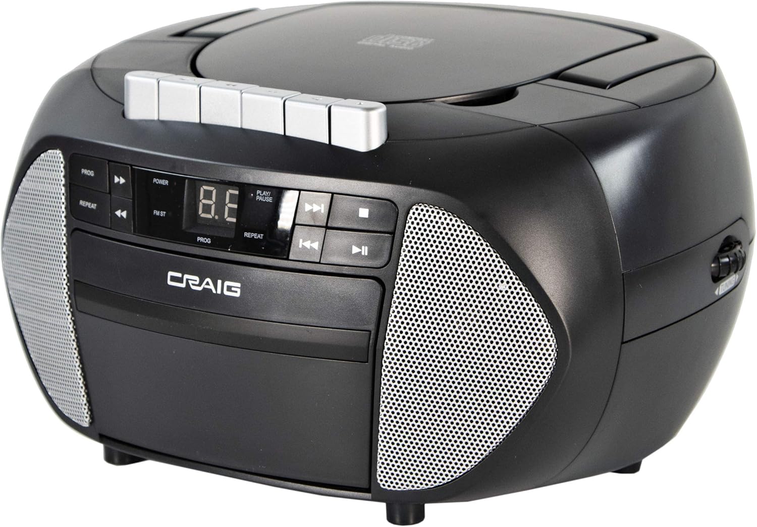 Craig CD6951 Portable Top-Loading CD Boombox with AM/FM Stereo Radio and Cassette Player/Recorder in Black | 6 Key Cassette Player/Recorder | LED Display | Pack of 2