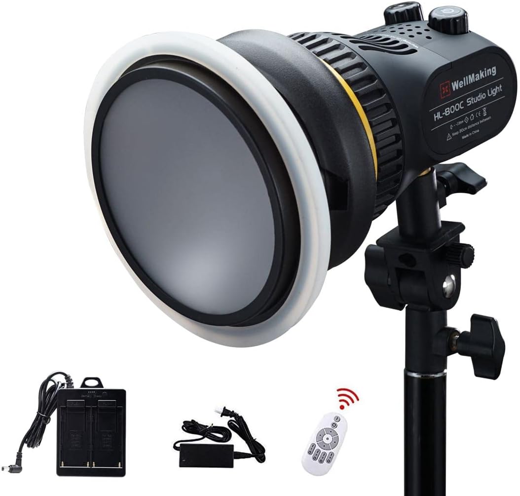 Wellmaking 80W Portable LED Light Continuous Light COB Spotlight Video Light CRI 97+ Dimmable Lightweight Noiseless Fresnel Lens AC/DC Power Supply Bowens Mount Portable Light for Photography