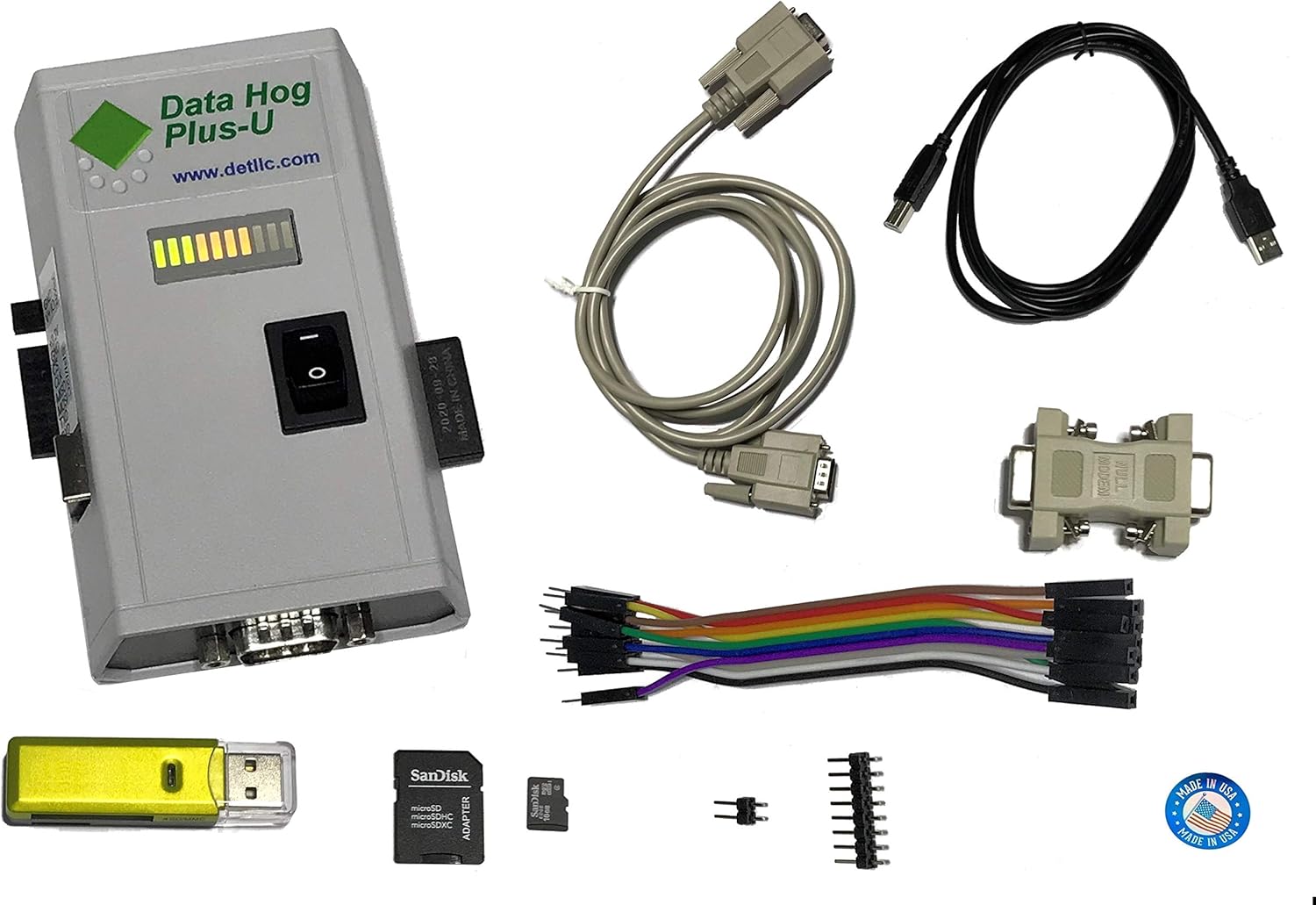 Data Hog Plus-U – Battery or USB Powered Serial Data Retriever (USB, RS232, SPI, I2C, TTL Serial, GPIO), SD Card Adapter, Data Logger, Retriever, Protocol Analyzer, and Trigger/Voltage/Temp Monitor