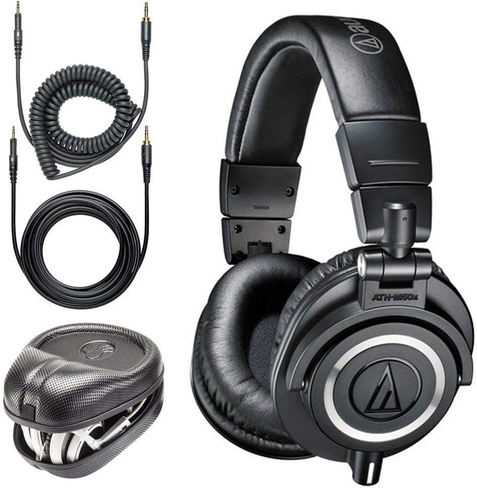 Audio-Technica ATH-M50x Professional Monitor Headphones + Slappa Full Sized HardBody PRO Headphone Case (SL-HP-07)