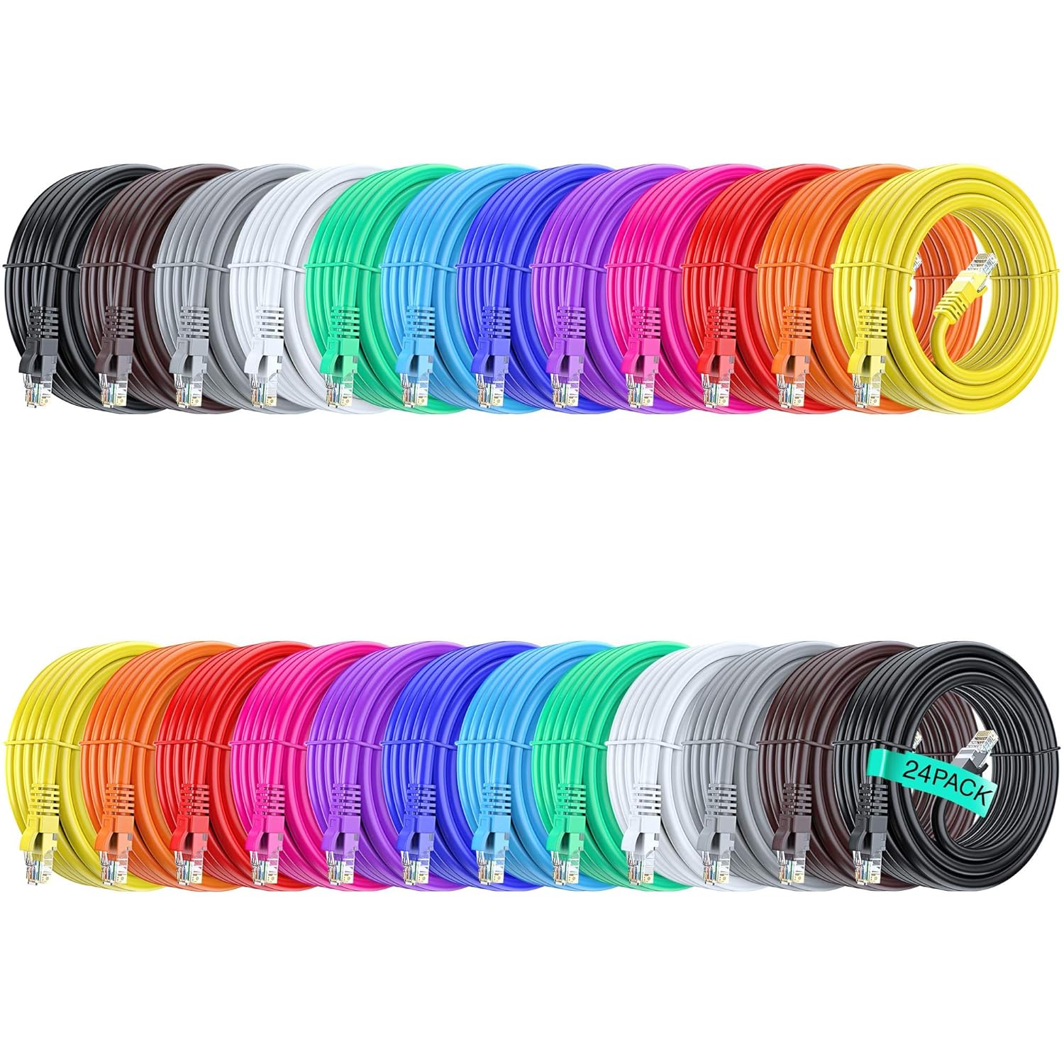 Maximm Ethernet Cable 10ft Cat 6 Pure Copper, UL Listed, LAN UTP Cat6, RJ45 Network Internet Cable - 10 feet Multicolor (24 Pack) Pack of 2