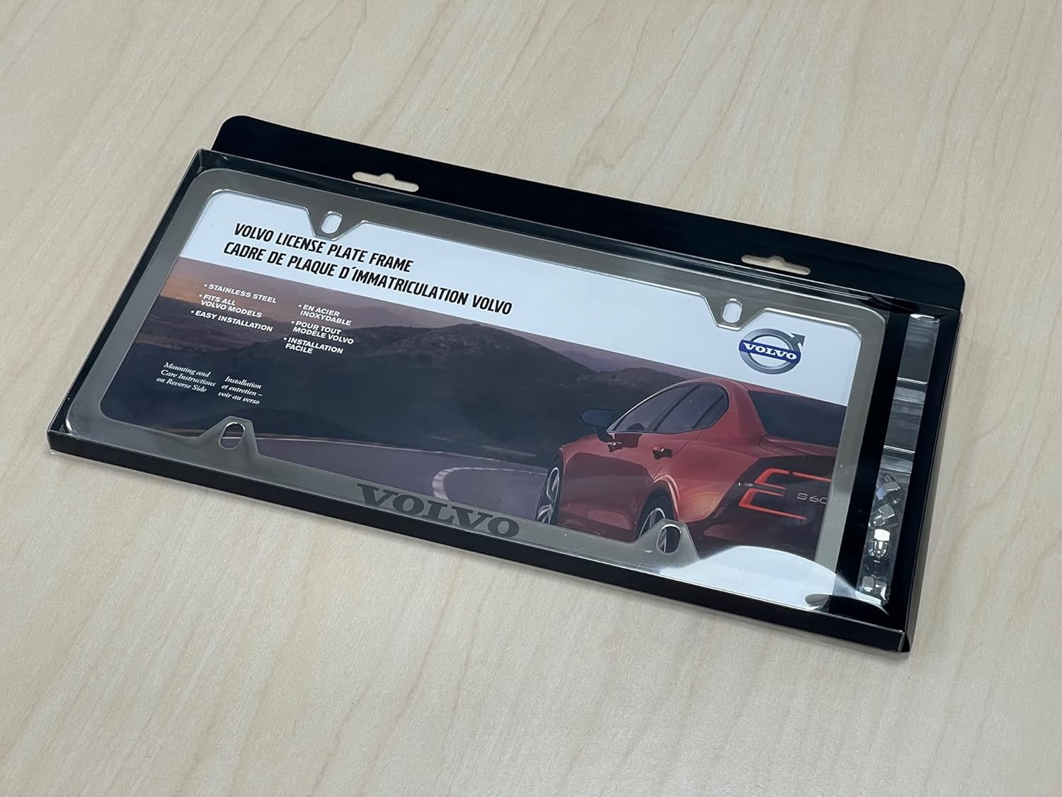 Volvo Logo Polished Stainless Steel License Plate Frame, Official Licensed Pack of 2