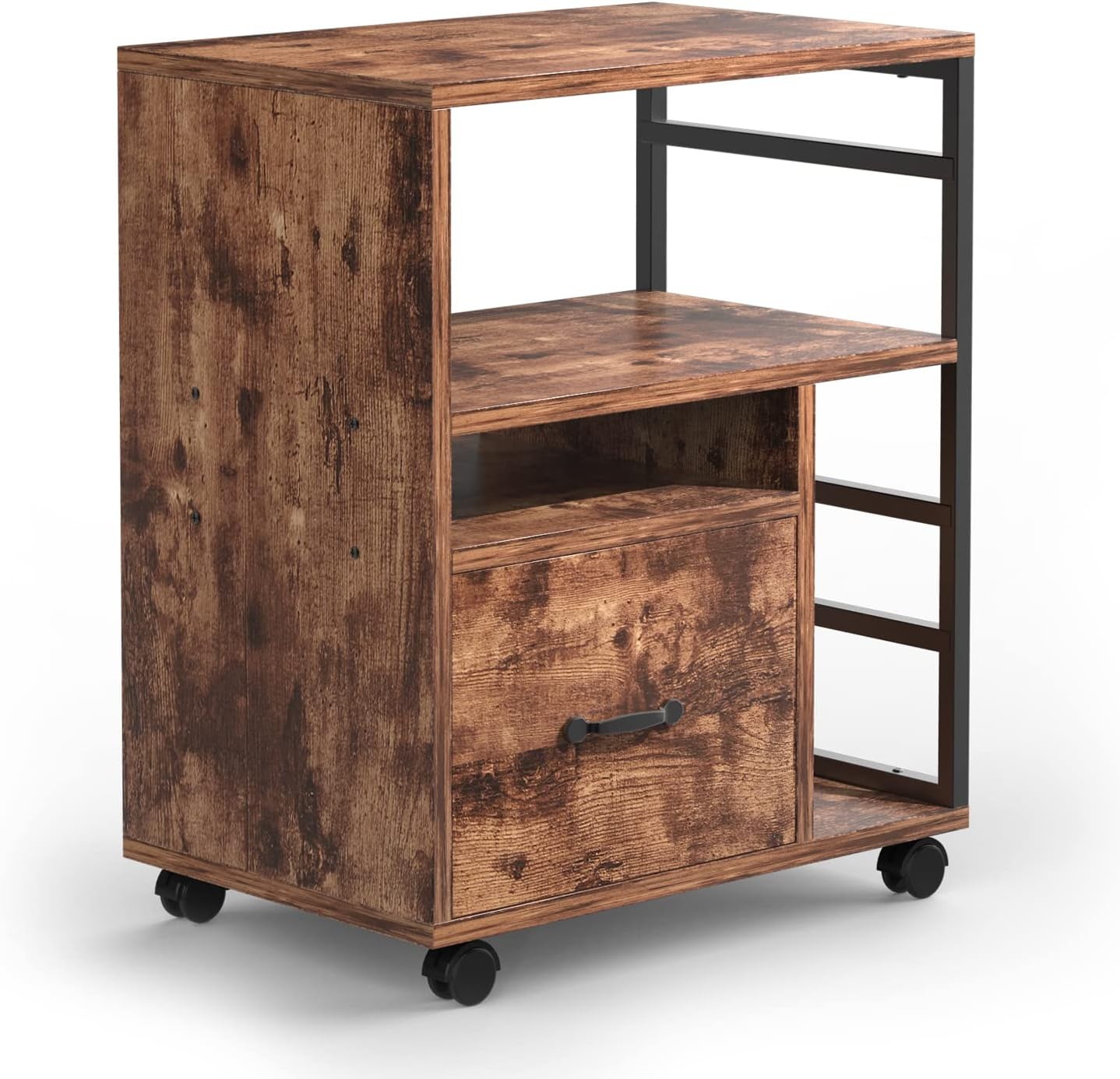 Mobile File Cabinet with Drawer, Printer Stand with Storage, Letter Size for Home Office(Black)