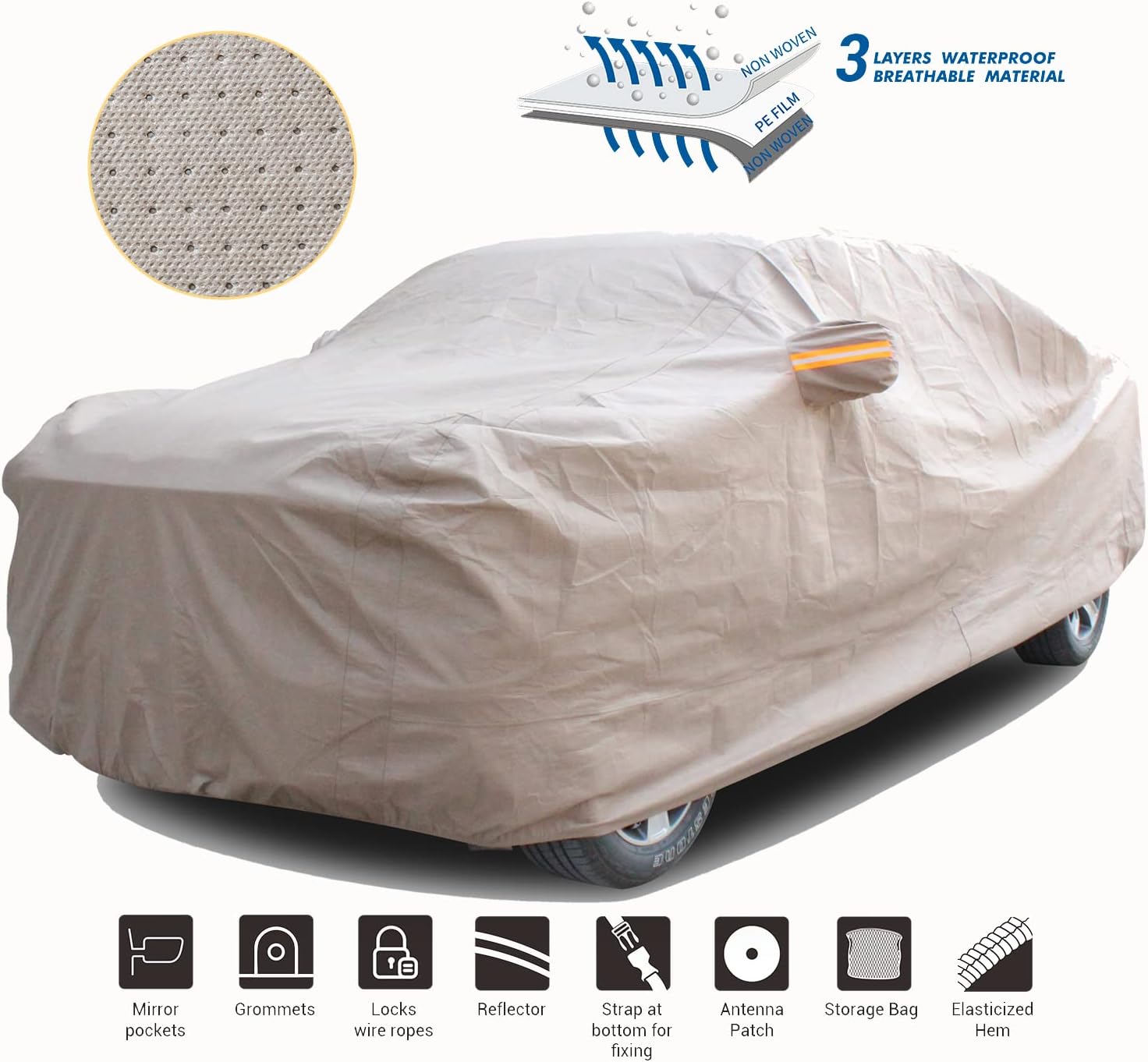 Tecoom Thick Shell Truck Pickup Car Cover Waterproof Windproof with Straps Buckles Antenna Patch Fit for Ford F150 Ram 1500 Chevy Silverado Toyota Tundra GMC Sierra Full Size Truck Length Up to 252