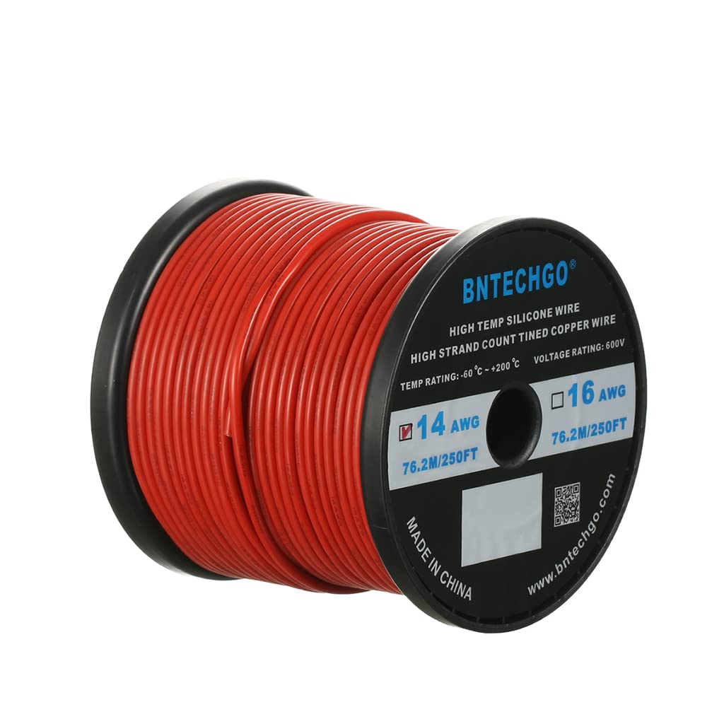 BNTECHGO 14 Gauge Silicone Wire Spool 200 ft Blue Flexible 14 AWG Stranded Tinned Copper Wire Pack of 2