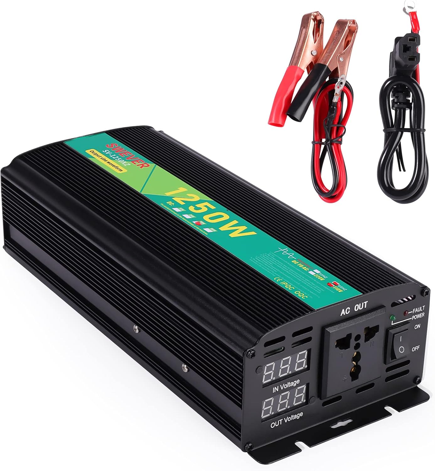1250W Pure Sine Wave Power Inverter DC 24V to AC 110V, Car Power Converter with Digital LED Display for Car RV Boat Home Solar System and Emergency (1250W, 24V)