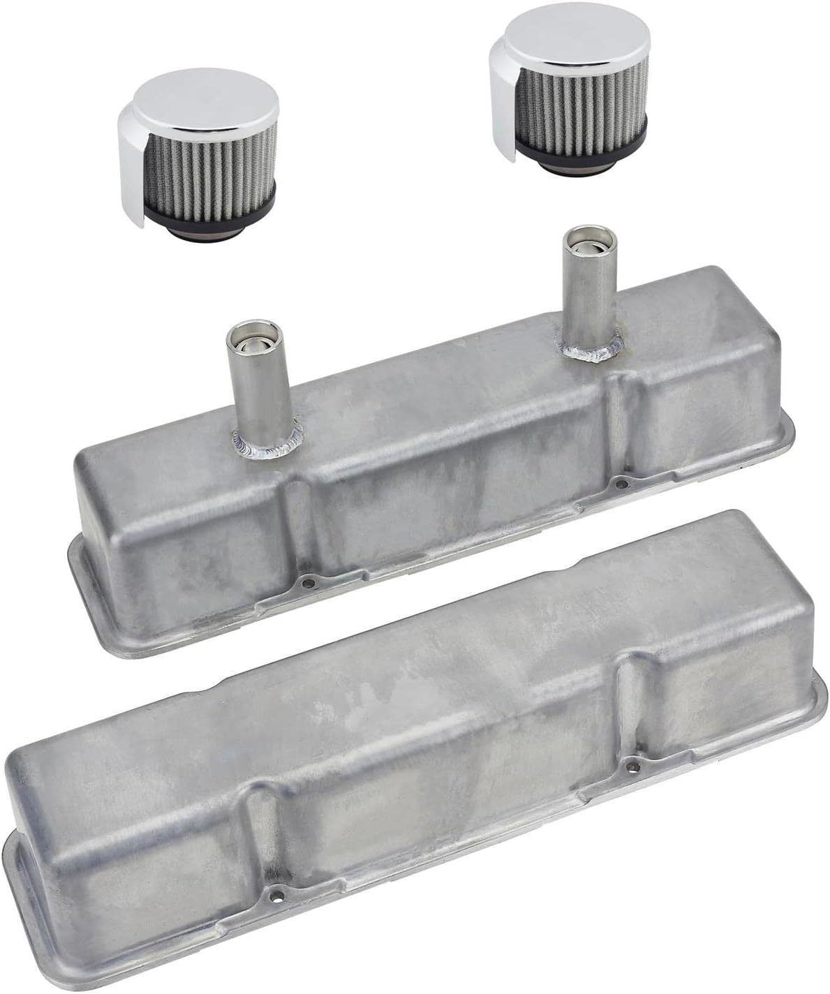 SBC Tall Aluminum Valve Covers & Shielded Breathers, Chrome