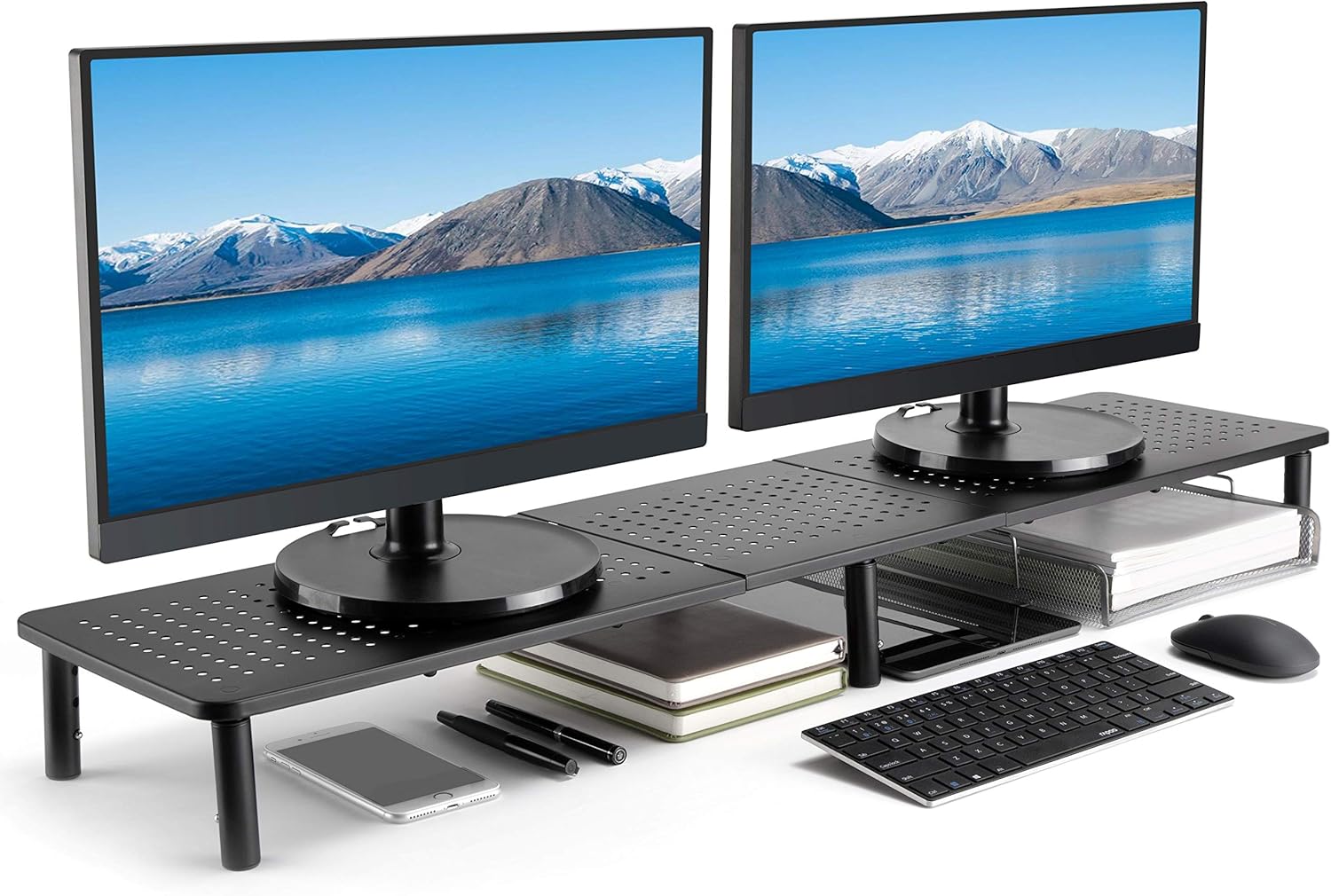 Husky Mounts Large Dual Monitor Stand Riser, Adjustable Legs, 39