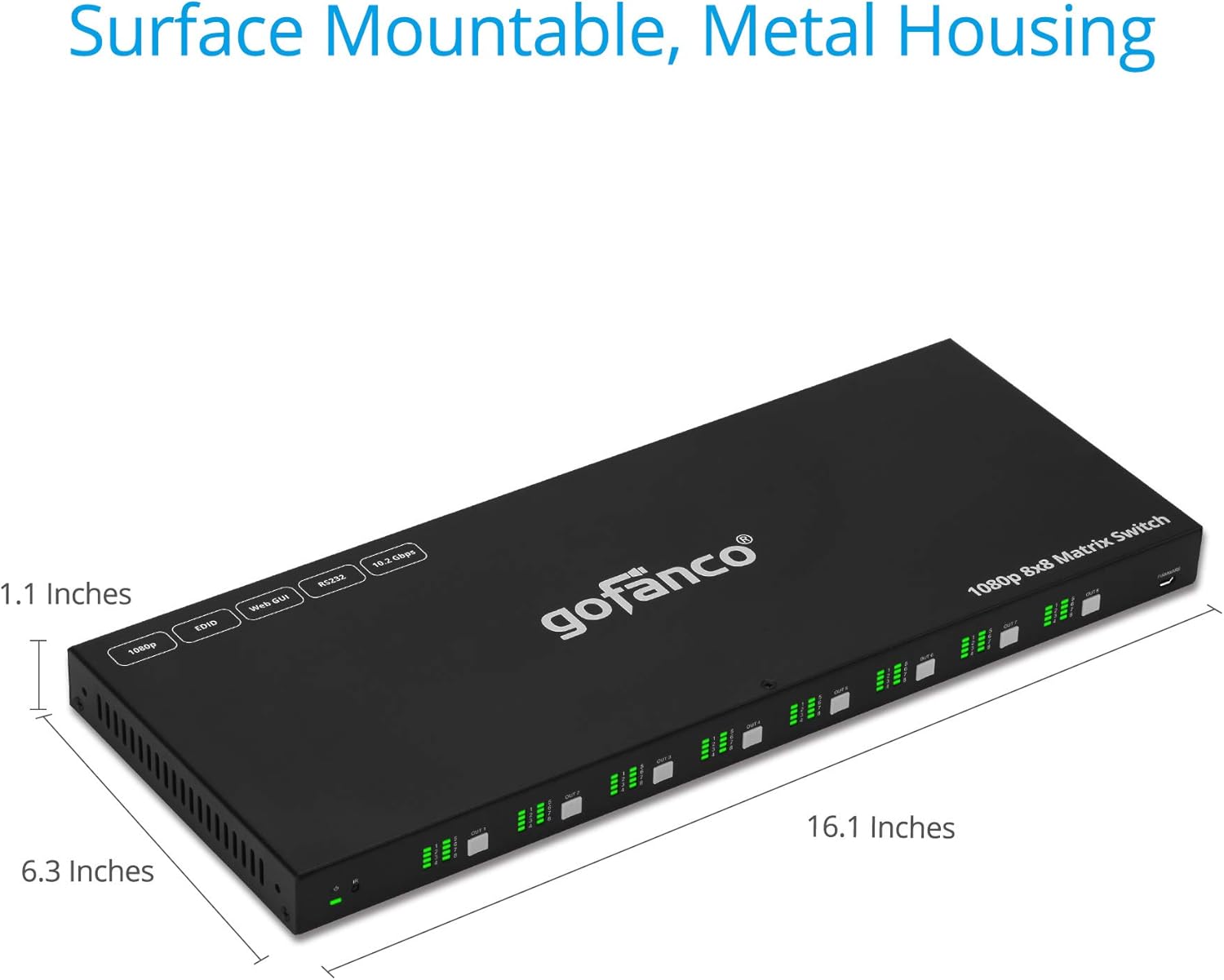gofanco 8x8 HDMI Matrix Switch – Up to 1080p , 3D, HDMI 1.3a, HDCP 1.4, Smart EDID - Control Options; Buttons, IR, GUI, RS232 - 8 in 8 Out Video Switcher and Splitter - Firmware Upgradable (Matrix88)