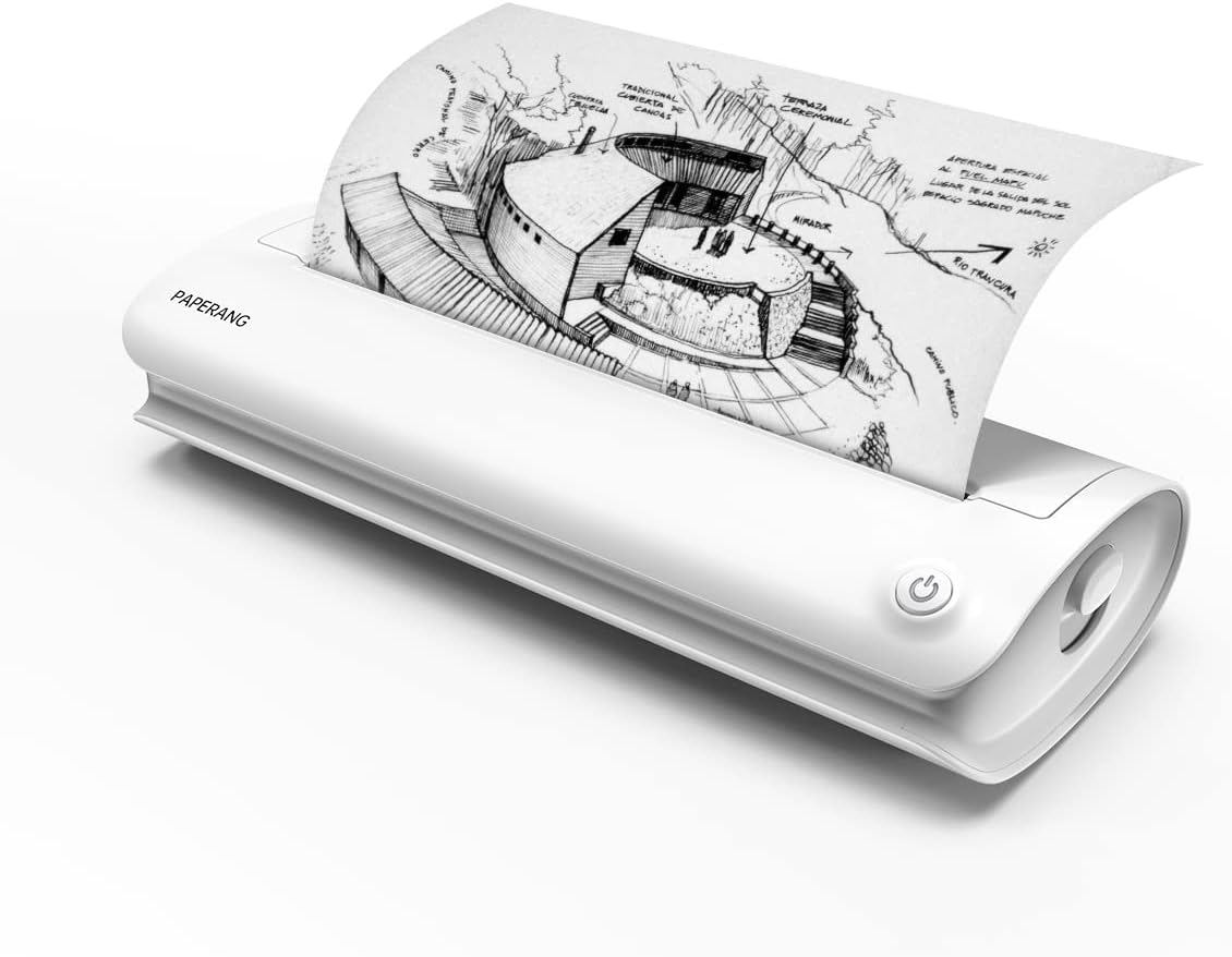 Wireless Bluetooth Portable Printer, 300dpi A4 Thermal Printer, Paperang F1S Travel Printer, Supports 4/8 inch Inkless Printing for Design Sketches, Invoices, Service Reports, and More - White