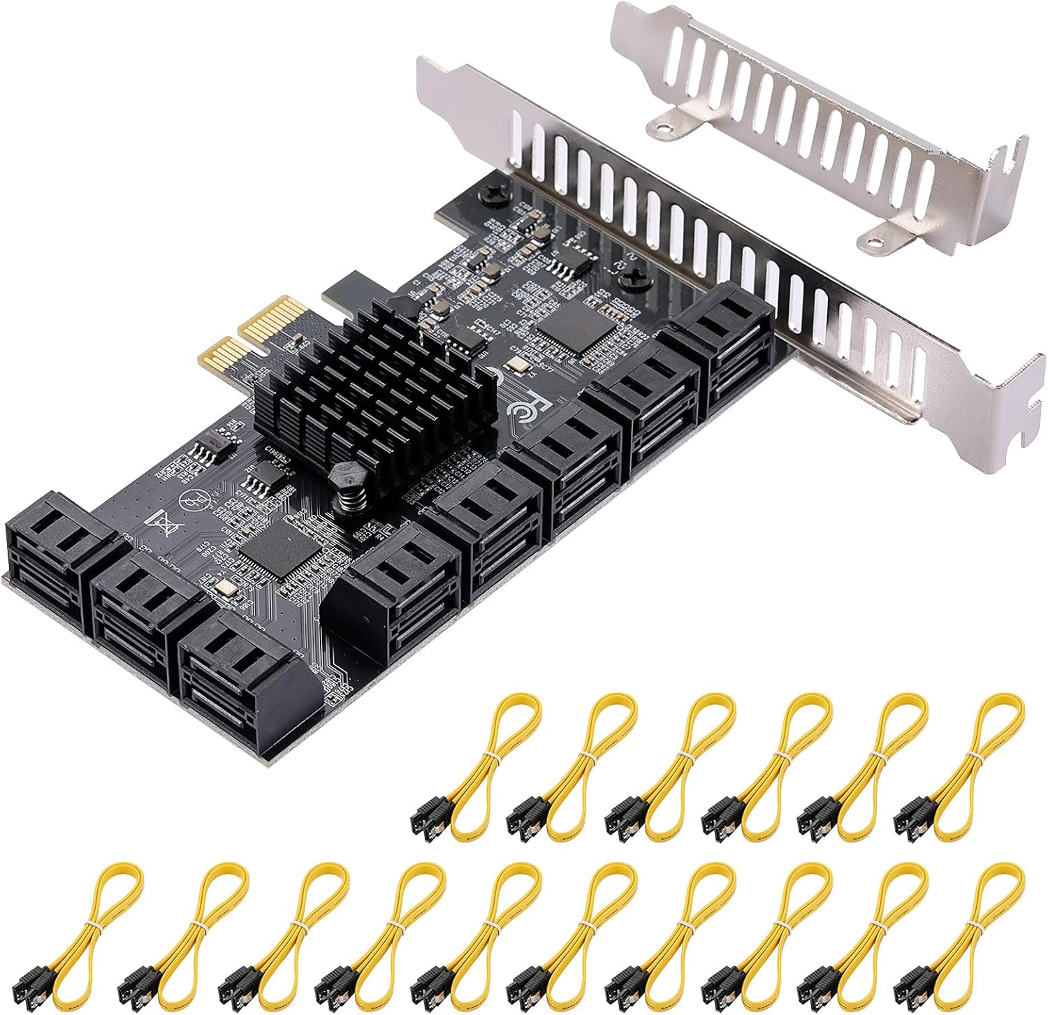JKTINK PCI Express to 8 Ports 4X Card, 6 Gbps SATA 3.0 Controller, PCIe Expansion Card, Non-Raid, Supports HDDS, with Low Profile Bracket and 8 Cables, JMB575 ASM1166 Chips Pack of 2