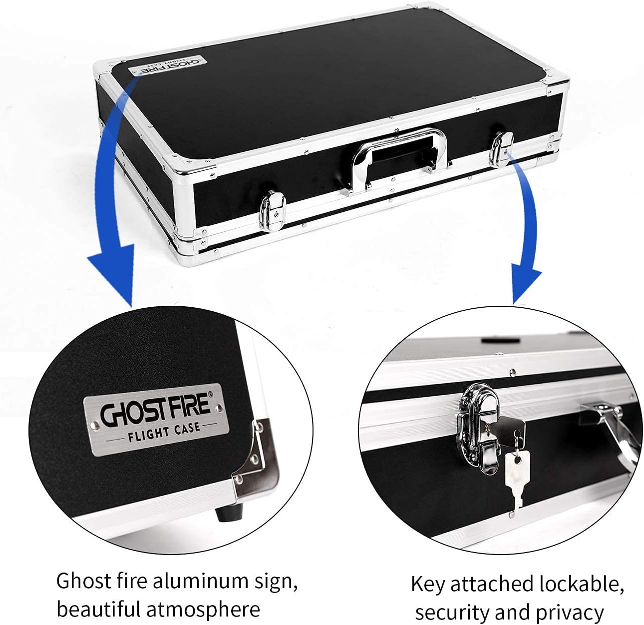 Ghost Fire Guitar Multi Effect Pedal Case 21.6x12.4x4.2in ，with Pedal Mounting Tape Fastener，Sturdy Locking Aluminum ，T series T-EC10