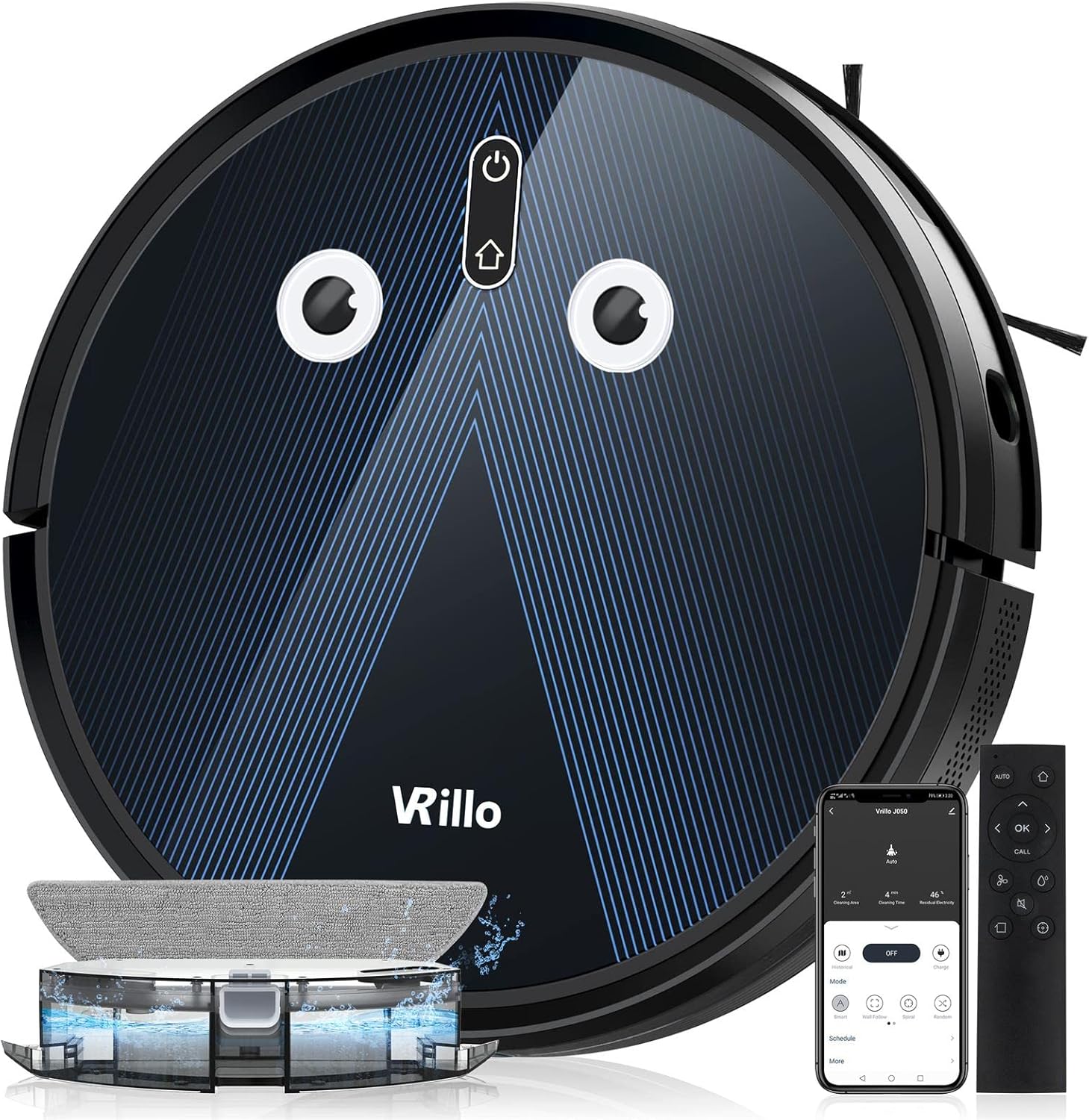 vrillo J050 Robot Vacuum and Mop Cleaner 2200Pa Strong Suction, APP&Remote Control, Wi-Fi, Compatible with Alexa and Self-Charging, Ideal for Carpet, Hard Floors, Pet Hair Cleaning