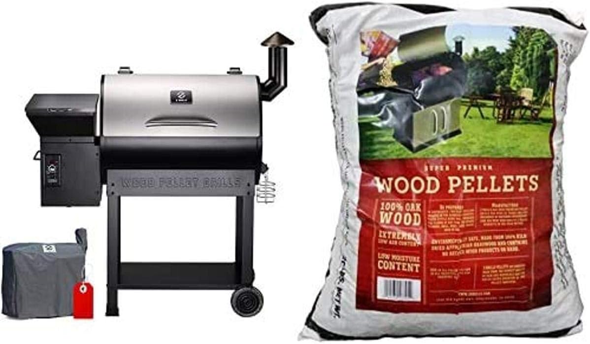 Z GRILLS ZPG-7002E 2020 Upgrade Wood Pellet Grill & SmokerAuto Temperature Control, 700 sq in & Z GRILLS 100% All-Natural No Blending American Oak Hard Wood Pellet 20 Lb