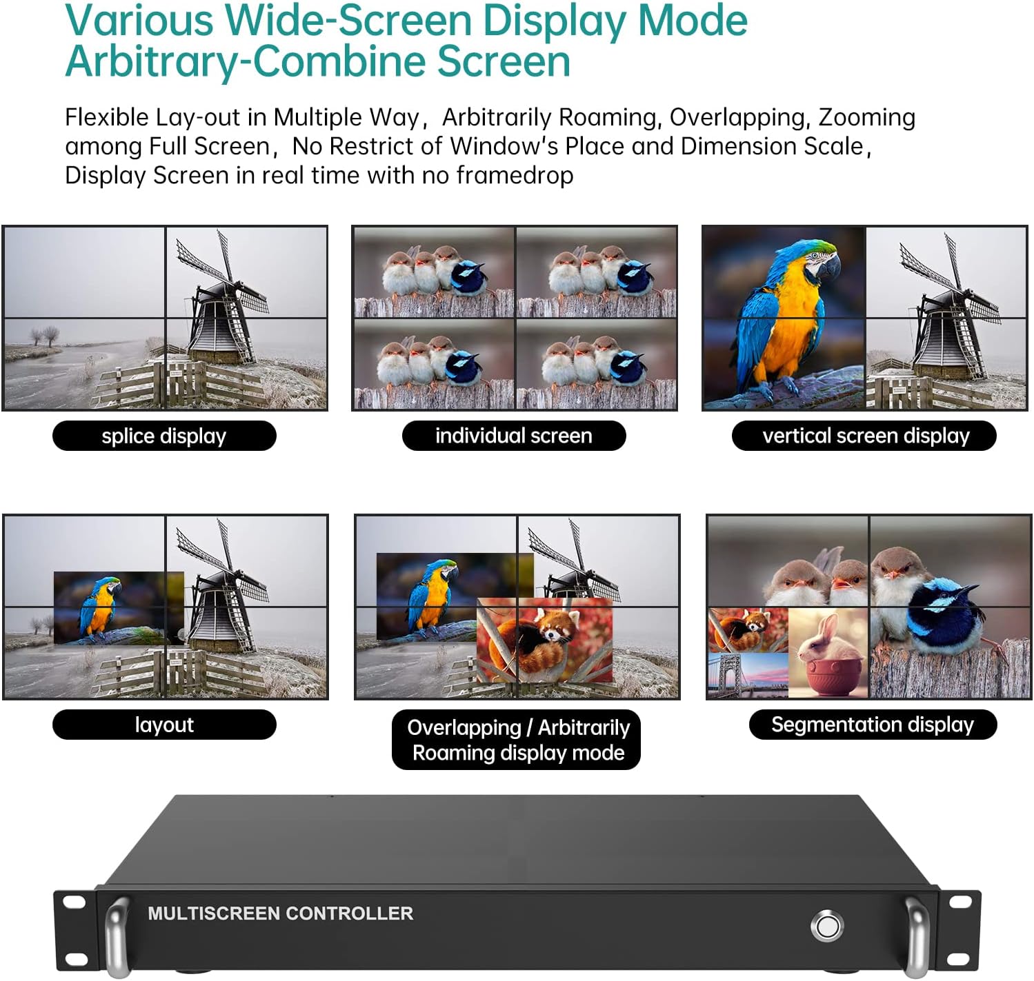 MT-VIKI 4 Channel Seamless Video Wall Processor 2x2,4X1,3X1, 4 in 4 Out, Multi Screen Controller Support PIP/Overlay/draging/Quad-Splicing/Scenes Recall