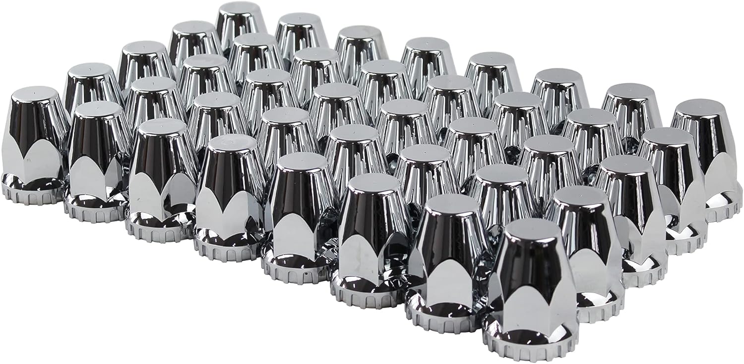 JIUXI ABS Chrome Plastic 33mm Thread-on Standard Lug Nut Covers for Semi Trucks (Pack of 60)