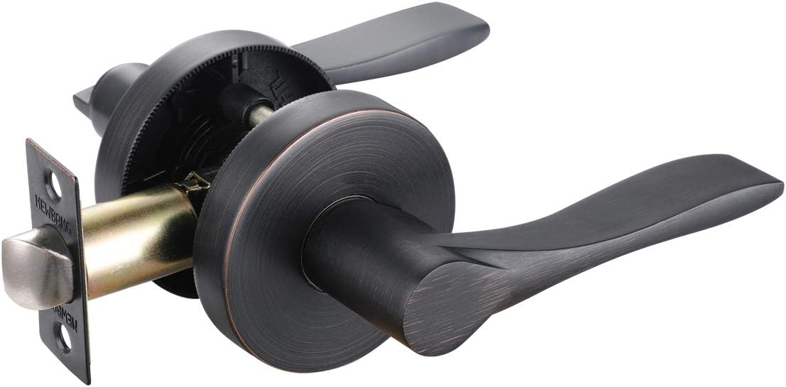 Hall/Closet Lever Handle Lock Oil Rubbed Bronze Finish-Heavy Duty Door Lock Handle in Bronze for Passage Door,HTL01-ORB-PS-3P Pack of 2