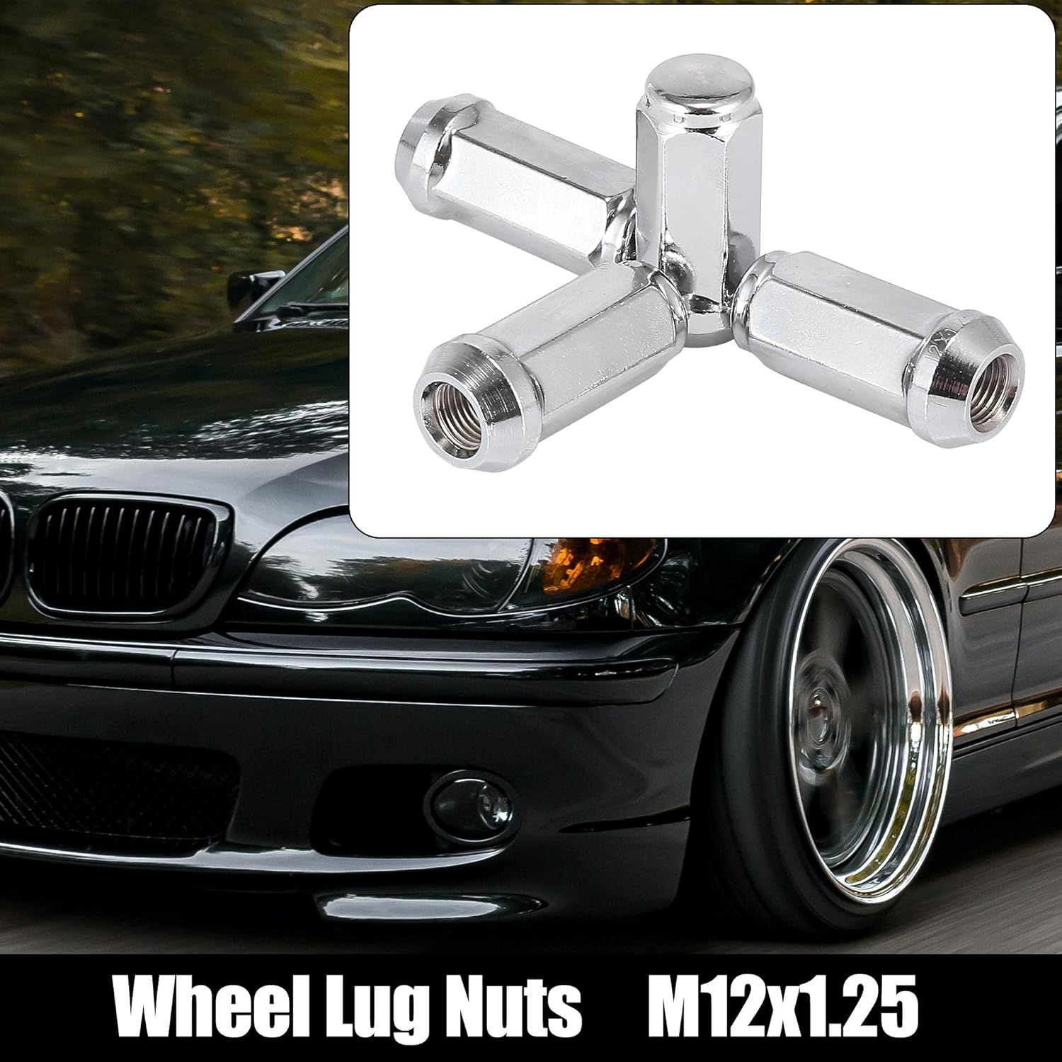 X AUTOHAUX 24pcs Silver Tone M12x1.25 Wheel Lug Nuts Bulge Acorn Cone Seat Closed End 1.9inch Long 3/4