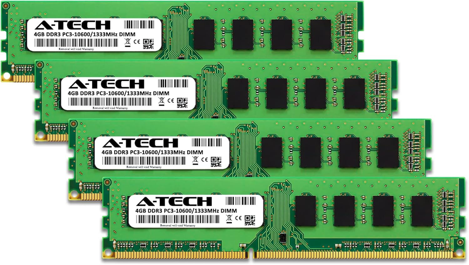 A-Tech RAM 16GB Kit (4x4GB) DDR3 1333 MHz PC3-10600 DIMM - Desktop Computer Memory - CL9 240-Pin UDIMM Non-ECC Unbuffered Upgrade Modules Pack of 2