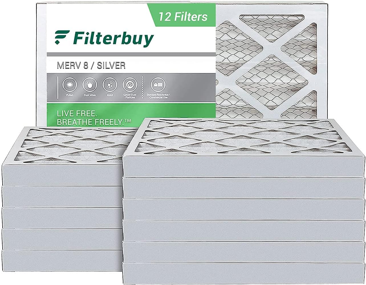 Filterbuy 14x20x2 Air Filter MERV 8, Pleated HVAC AC Furnace Filters (12-Pack, Silver)