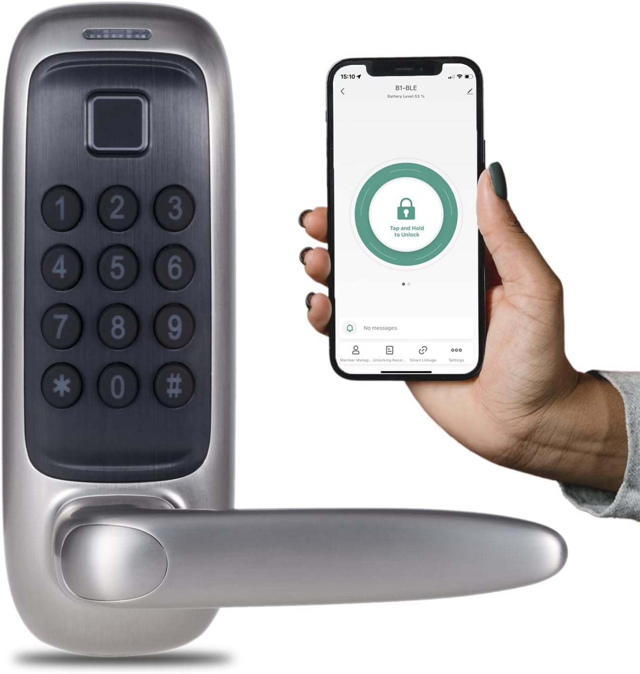 Fingerprint Door Lock, Smart Lock, Keyless Entry Door Lock, Digital Kepad Door Lock, Bluetooth Smart Door Level Lock with Handle Biometric Door Lock, Passcode Code Door Lock (Silver)