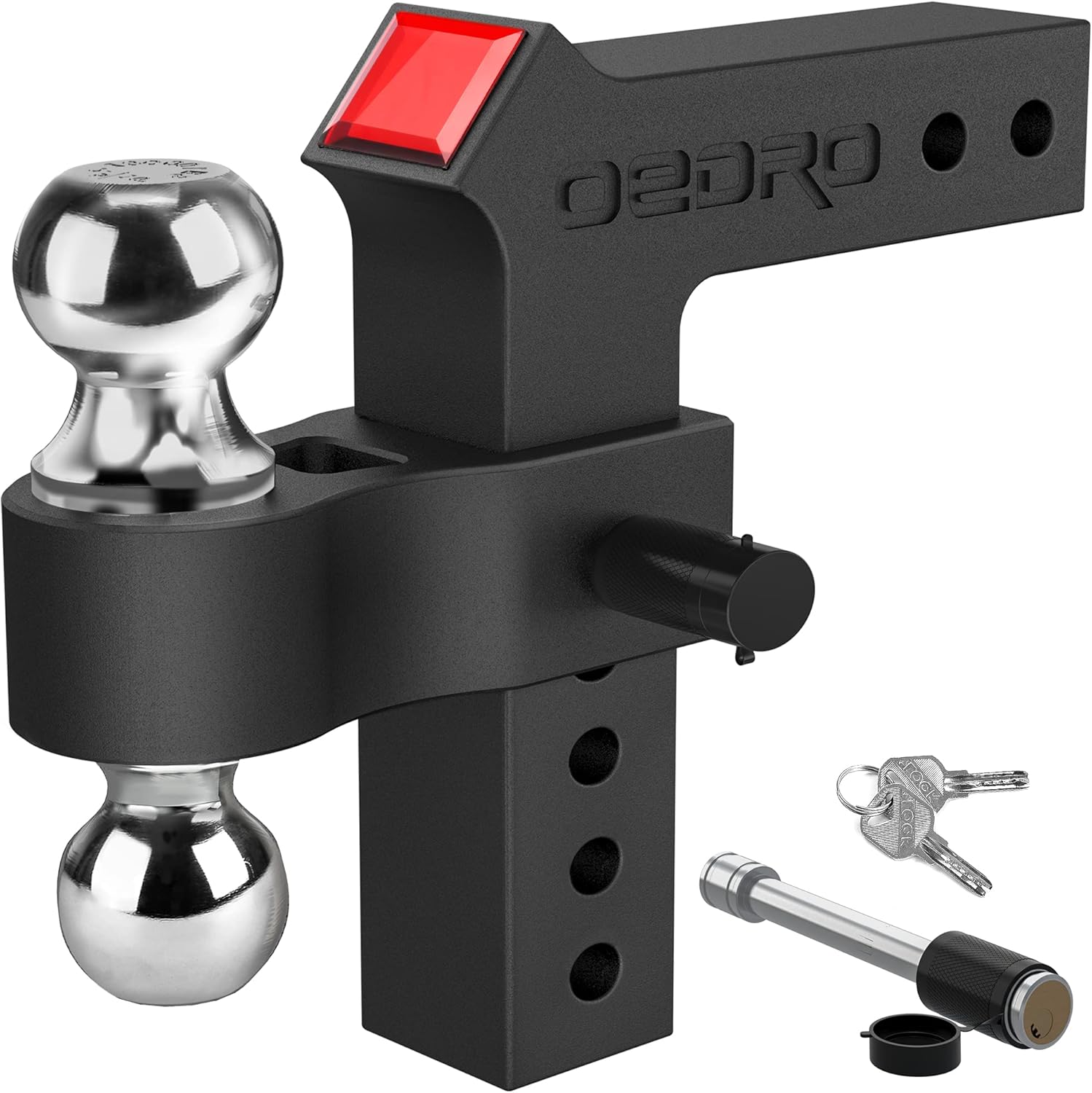 oEdRo Adjustable Trailer Hitch Ball Mount w/Forged Aluminum Shank, 8-Inch Drop Fits 2.5-Inch Receiver, 2