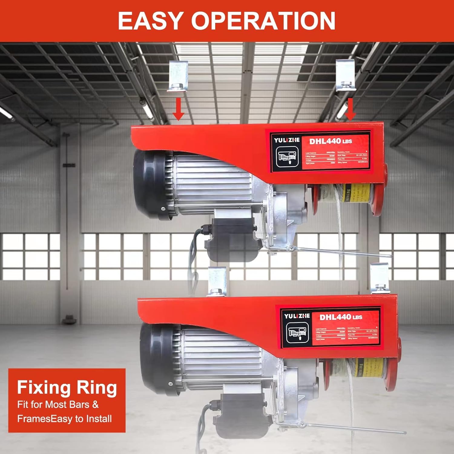 Electric Hoist 440LBS Electric Winch, Wire Remote Control Power System110vSteel Electric Lift, Household Small Crane with 2 Lift Slings Straps