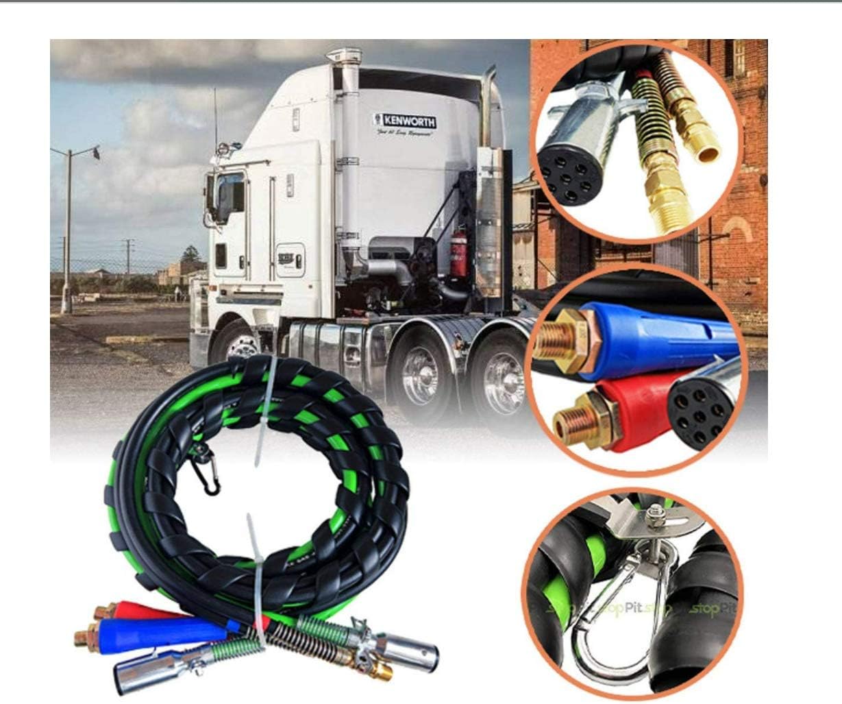 Semitrailer Tractor 12 Ft 3-in-1 Air Power Line Hose Wrap Air Line Hose Assemblies for Semi Air Hose 7 Way Truck Tractor Trailer (12FT)