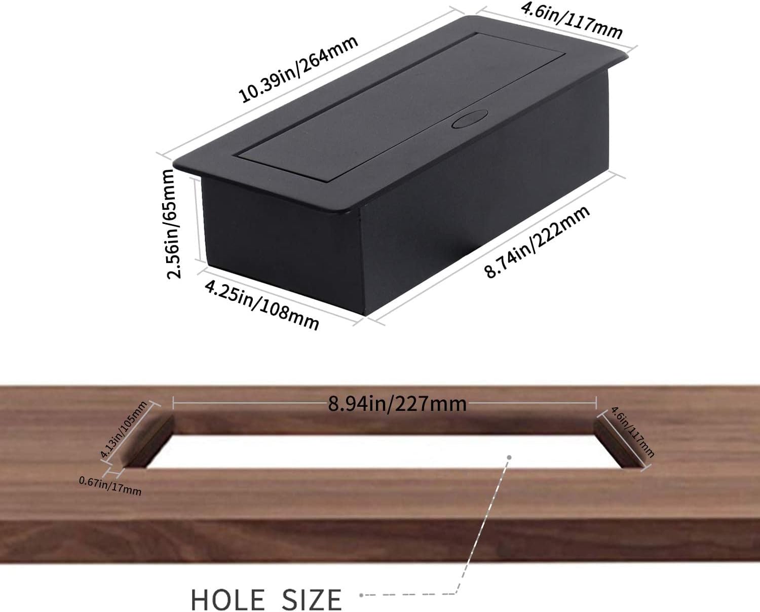 Zeshan Pop up Outlet Desktop Connection Box with 2 Independent Power, USB, RJ45, VGA, HDMI, 3.5 mm Audio for Office Black Pack of 2