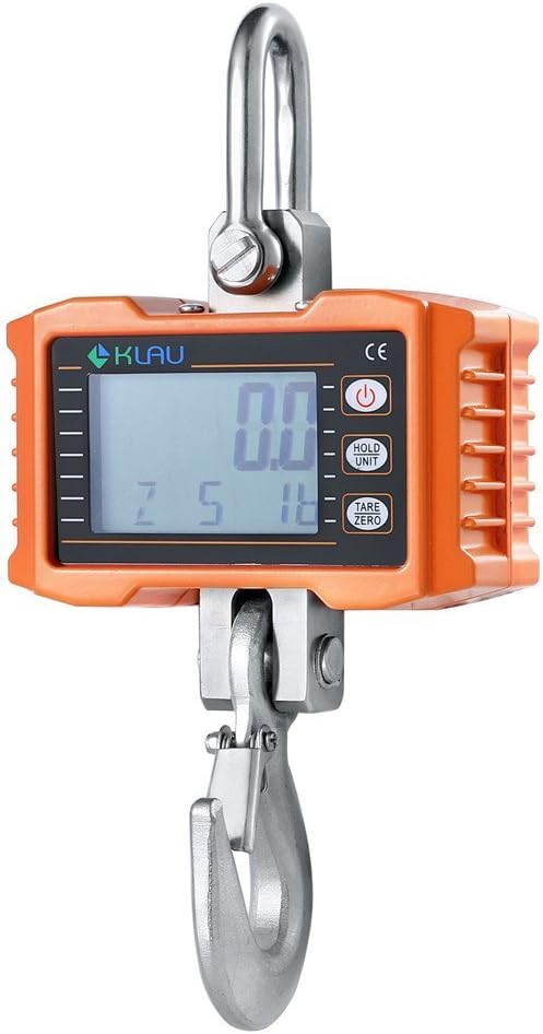 Crane Scale,Klau 1 Ton 2000 lb Industrial Hanging Scales 0.5 kg / 1 lb Resolution LCD Display with Backlight Silver for Factory